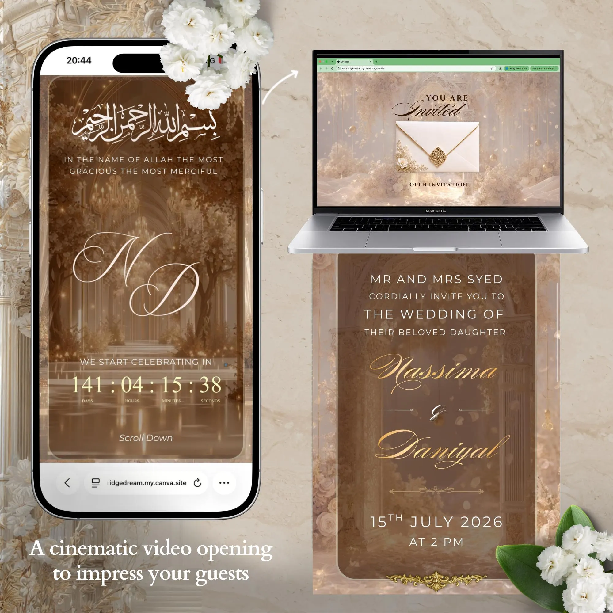 Muslim Wedding Website Template, Editable Canva RSVP, Nikkah Digital Invite, Hochzeitswebsite, Site Mariage - image 2