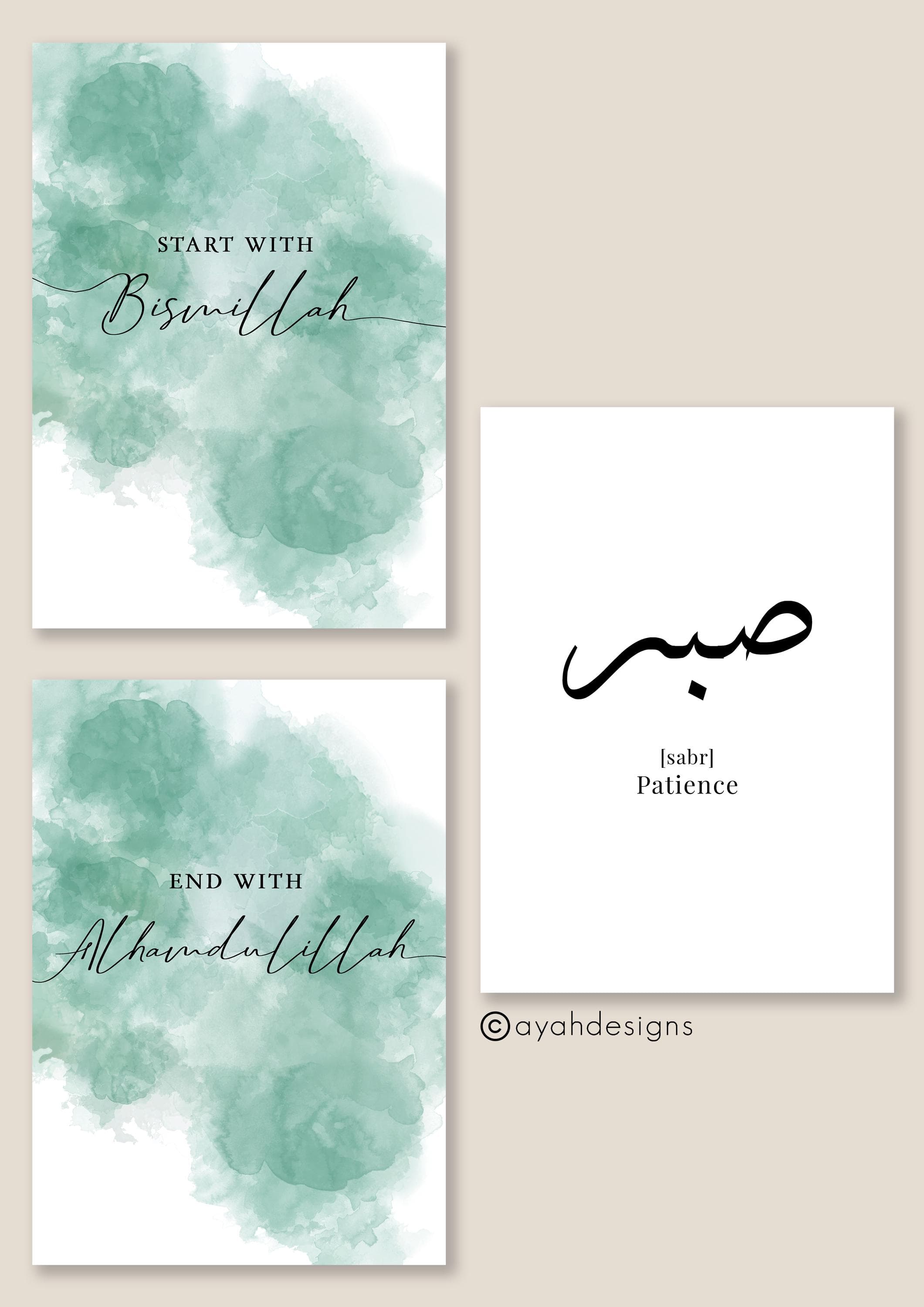 Arabic Calligraphy Wall Art, Dhikr Prints Set, Islamic Home Decor Set, Set of 3 Prints, Unique Muslim Gift, Bismillah/Alhamdulillah Prints - image 3