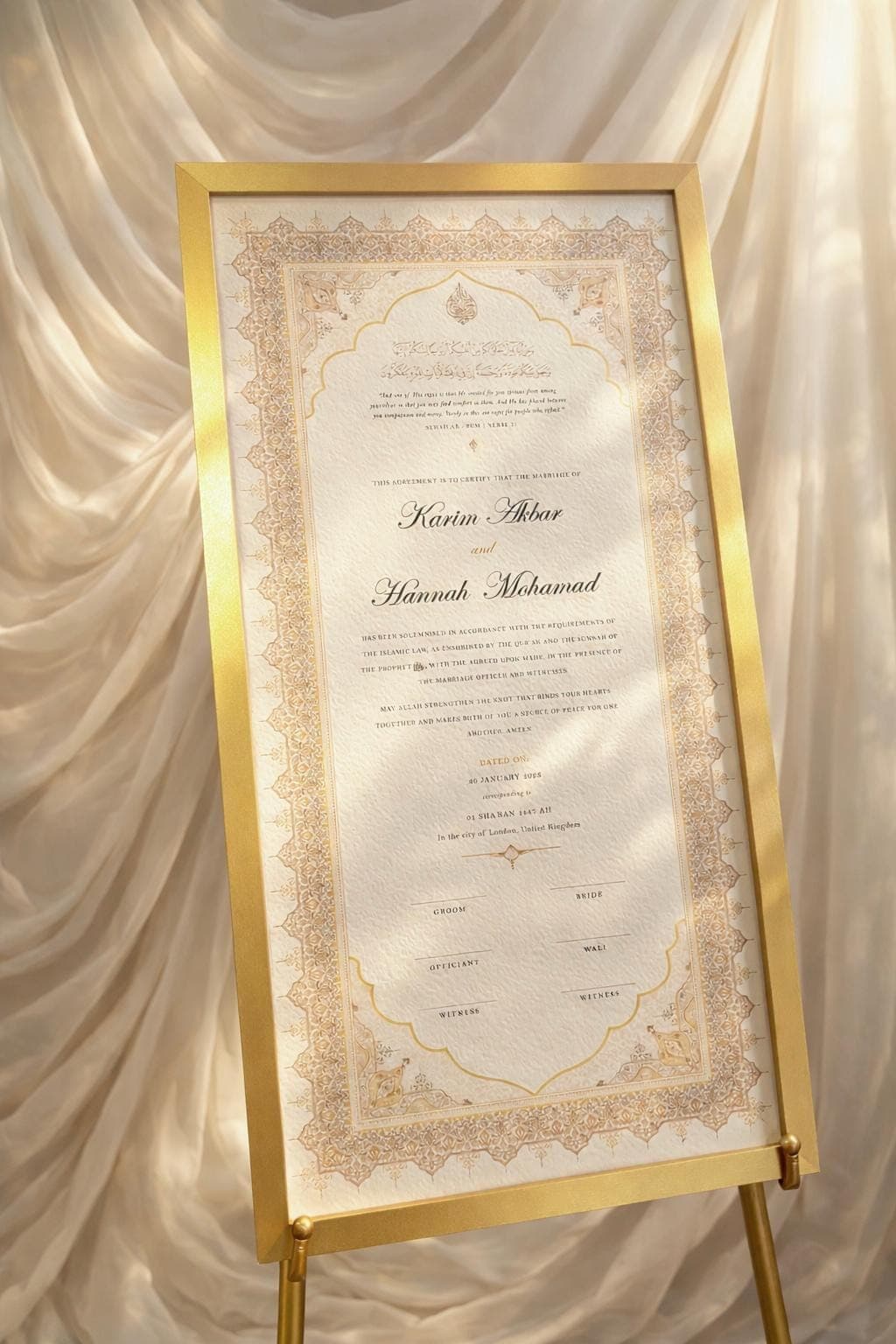 Luxury Extended Nikkah Certificate: Personalised Islamic Wedding Contract