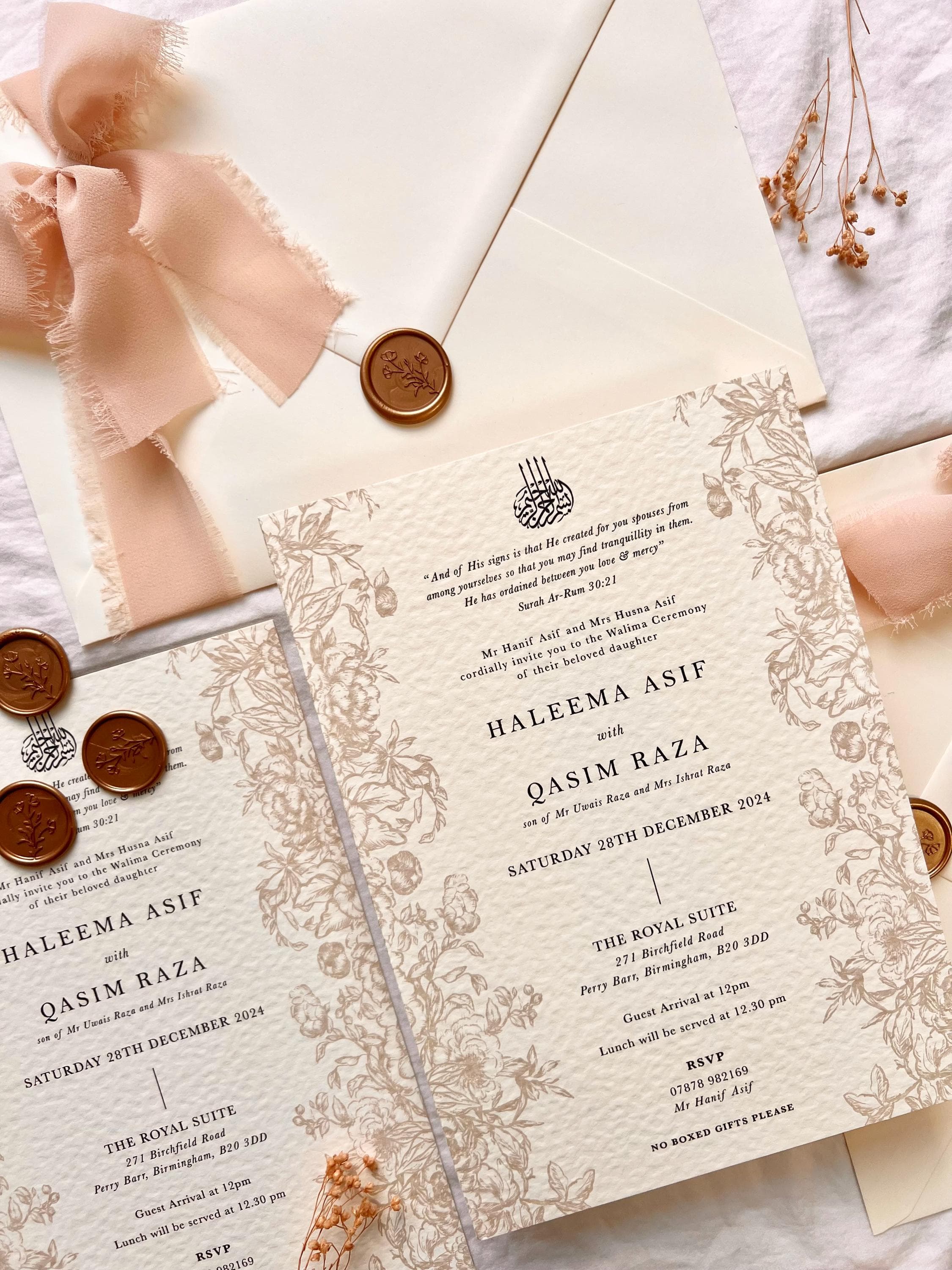 Gold Foil Nikkah Wedding Invitation: Arabic Muslim Invite
