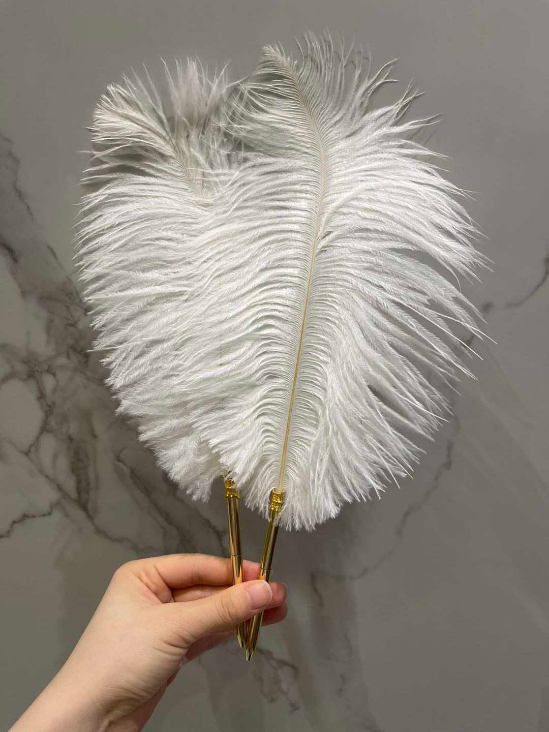 Luxury Ostrich Feather Pen: Gold Barrel Ballpoint - Nikkah Certificate Pen
