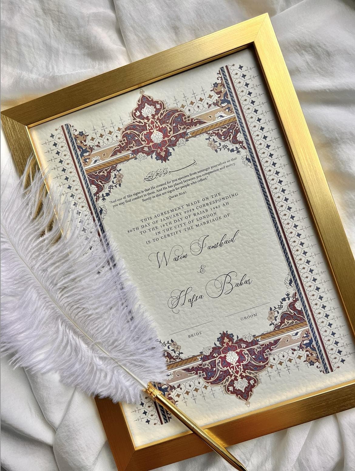 Luxury Personalised Nikkah Certificate: Islamic Wedding Contract (A4/A3)