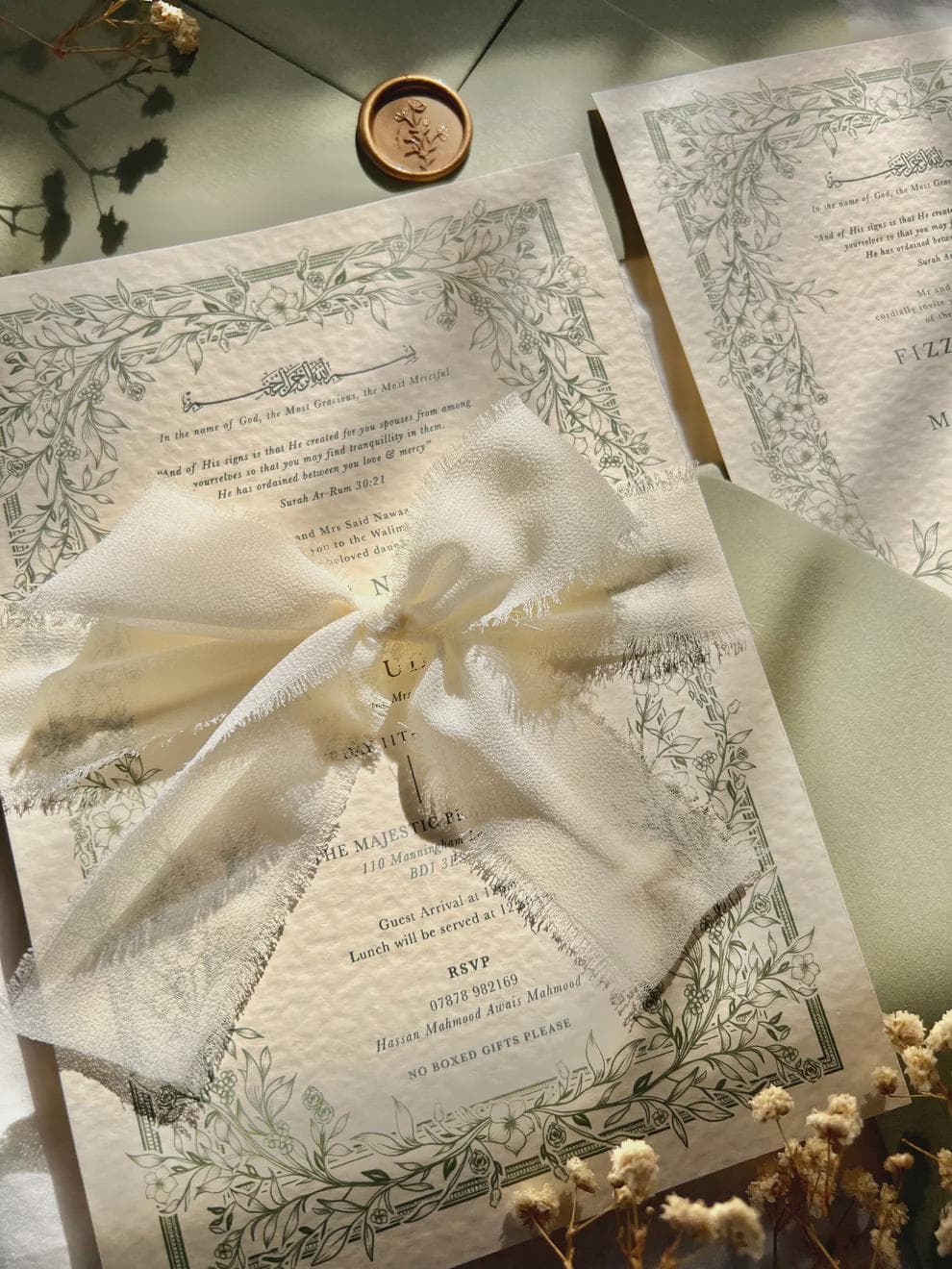 Floral Sage Nikkah Wedding Invitation,  Arabic Muslim Invite, Wedding Invitation, Katb Kitab Invitation Suite, Baraat
