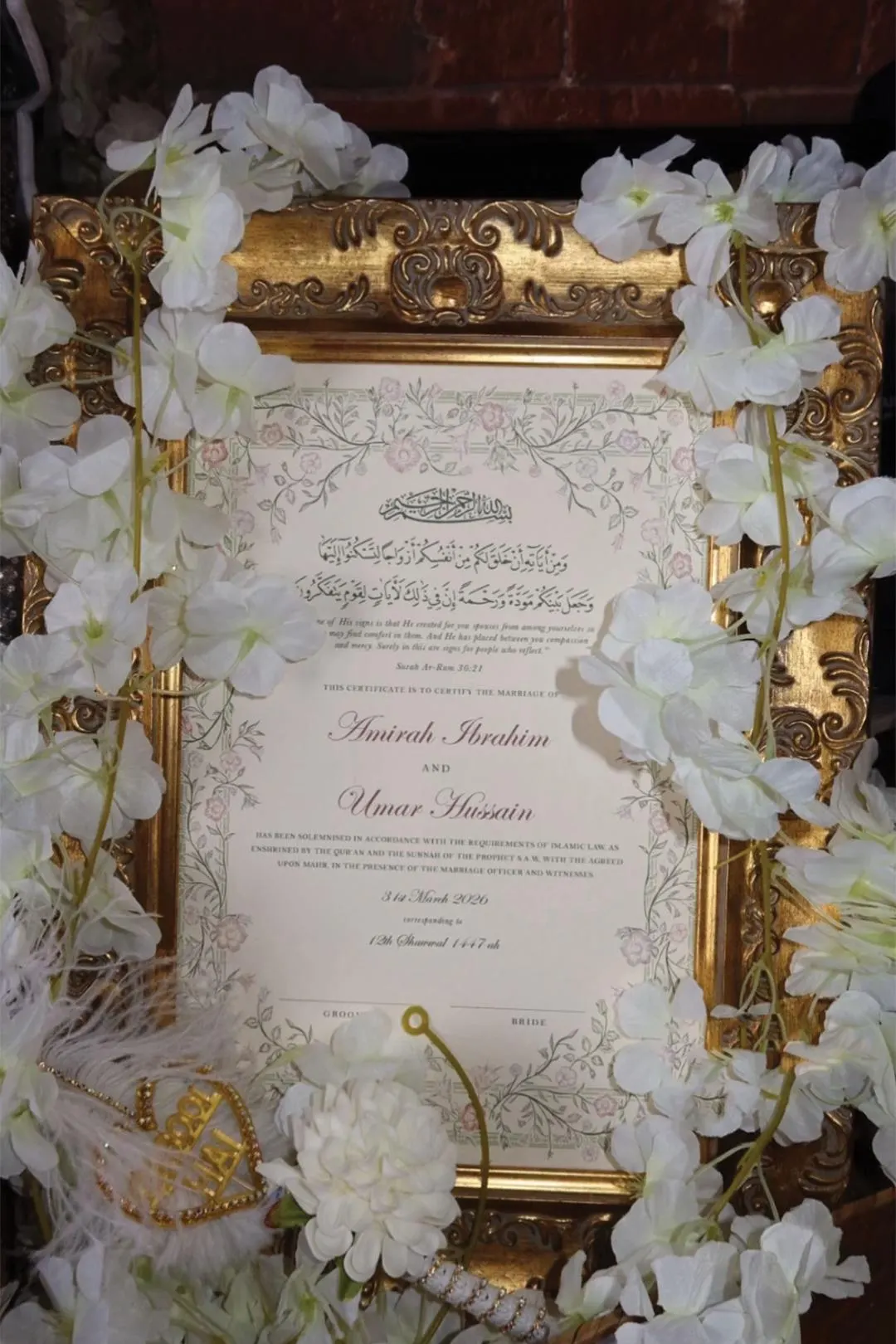 Floral Nikkah Certificate, Pastel A4/A3 Islamic Wedding Contract, Nikkah Nama, Muslim Marriage Certificate, Personalised Names, Quran Verse - image 5