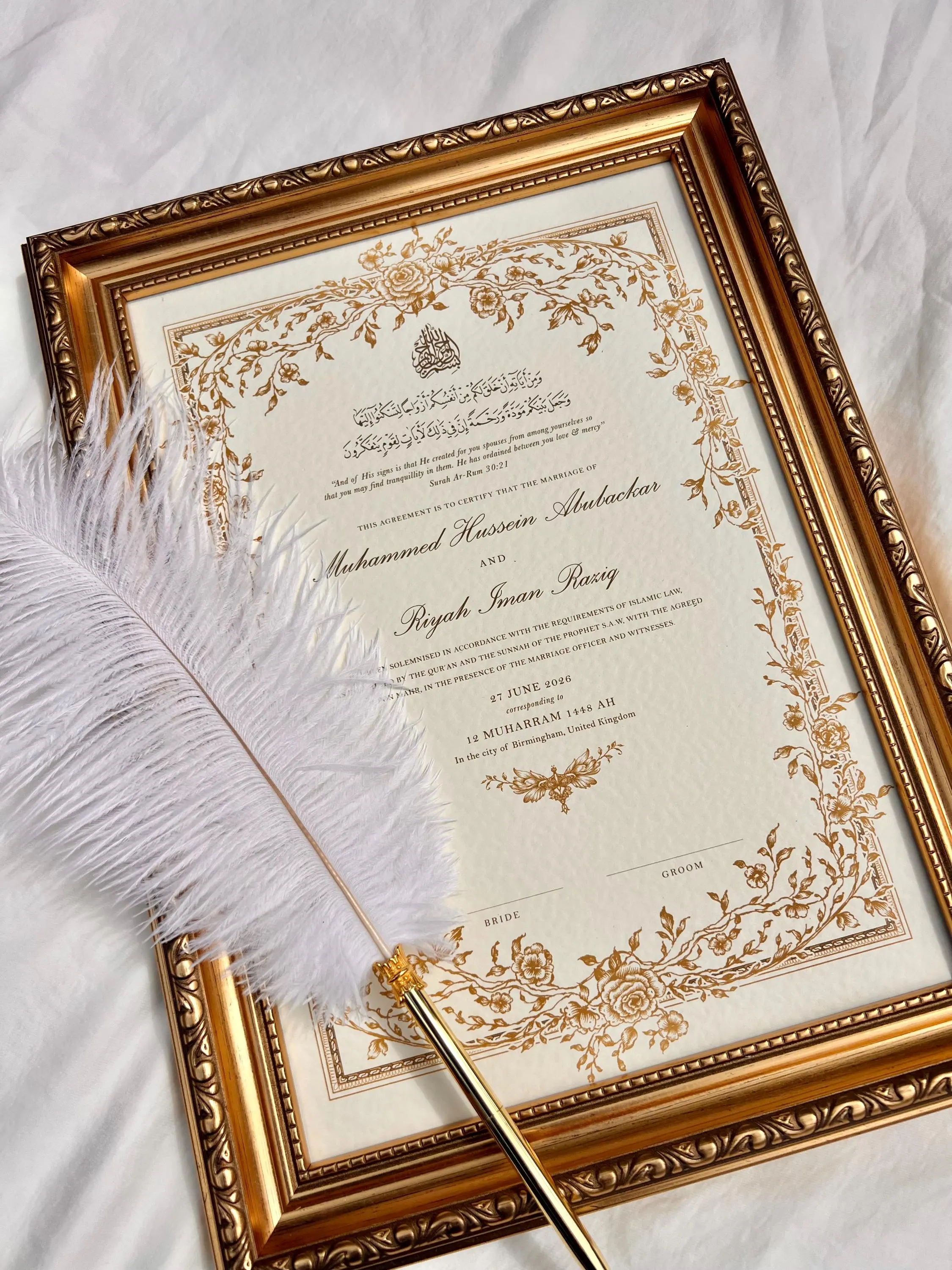 Floral Luxury ORNATE A4/A3 Nikkah Certificate: Personalised Islamic Wedding Contract, Nikkah Nama, Muslim Marriage Certificate