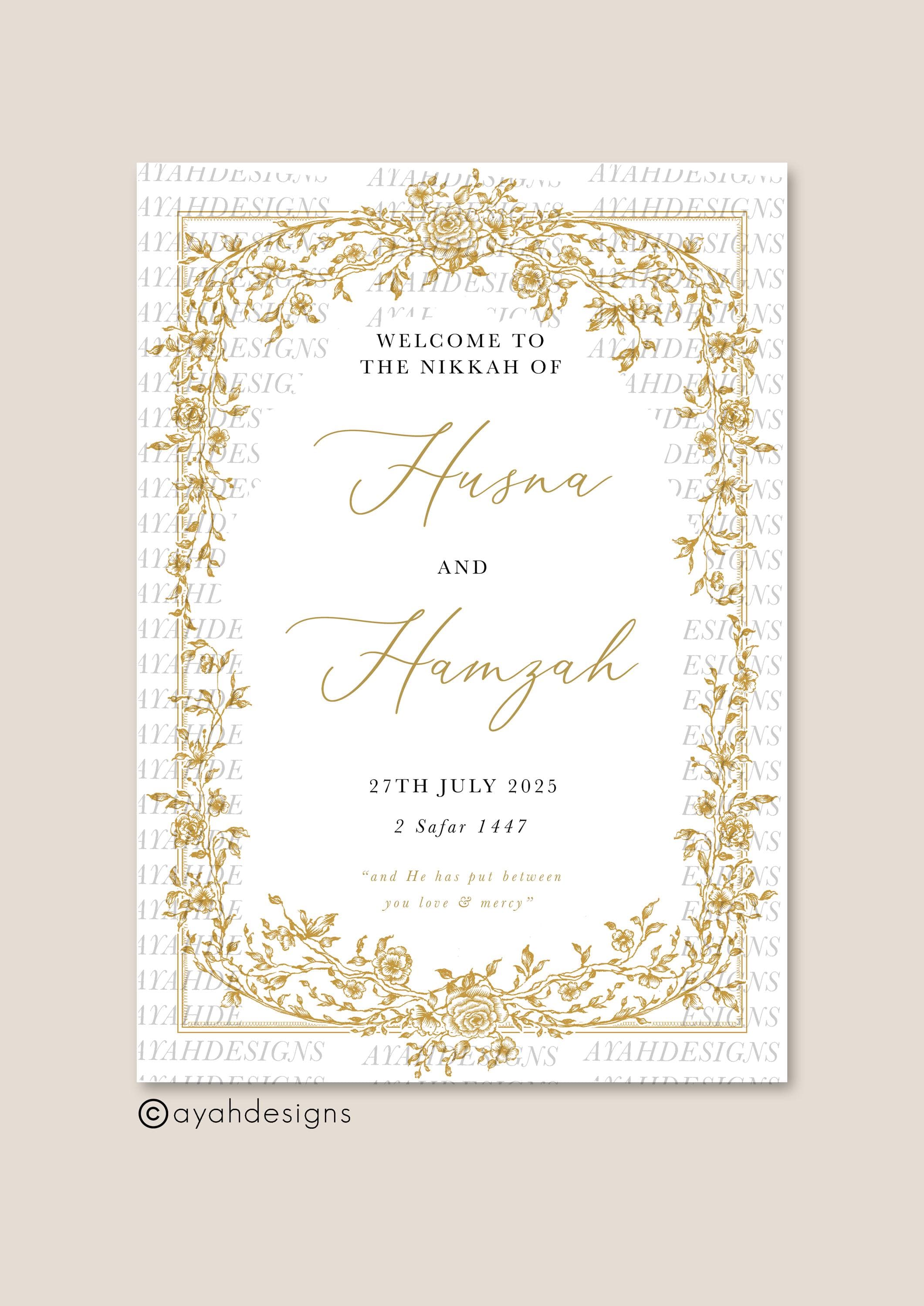 Personalised Wedding Welcome Sign, Modern Ceremony Sign, Wedding Decor, Nikkah Custom Signage, Katb Kitab Welcome Sign, A3, A2, A1 - image 4