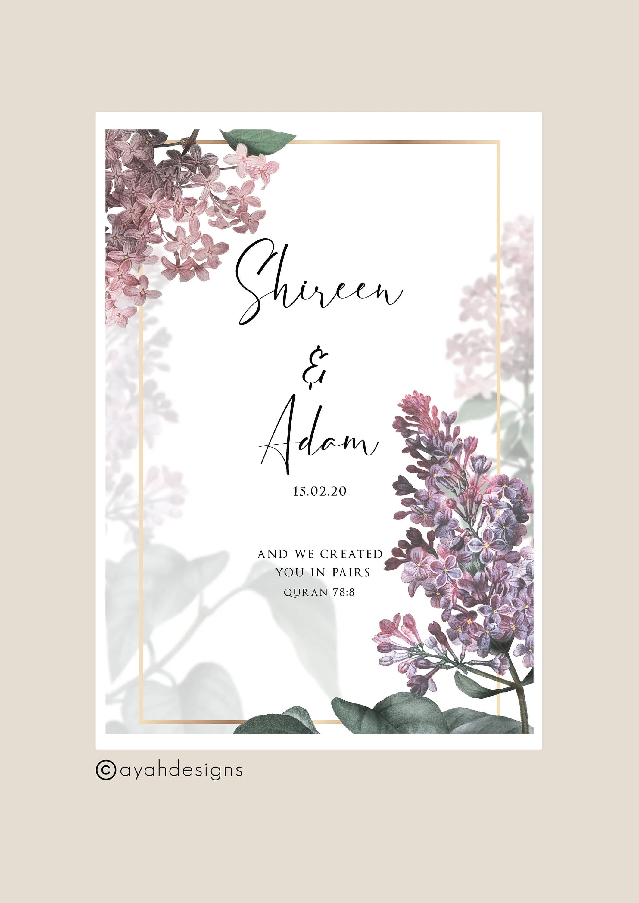 Personalised Floral Islamic Nikkah Print: Marriage Gift - image 3