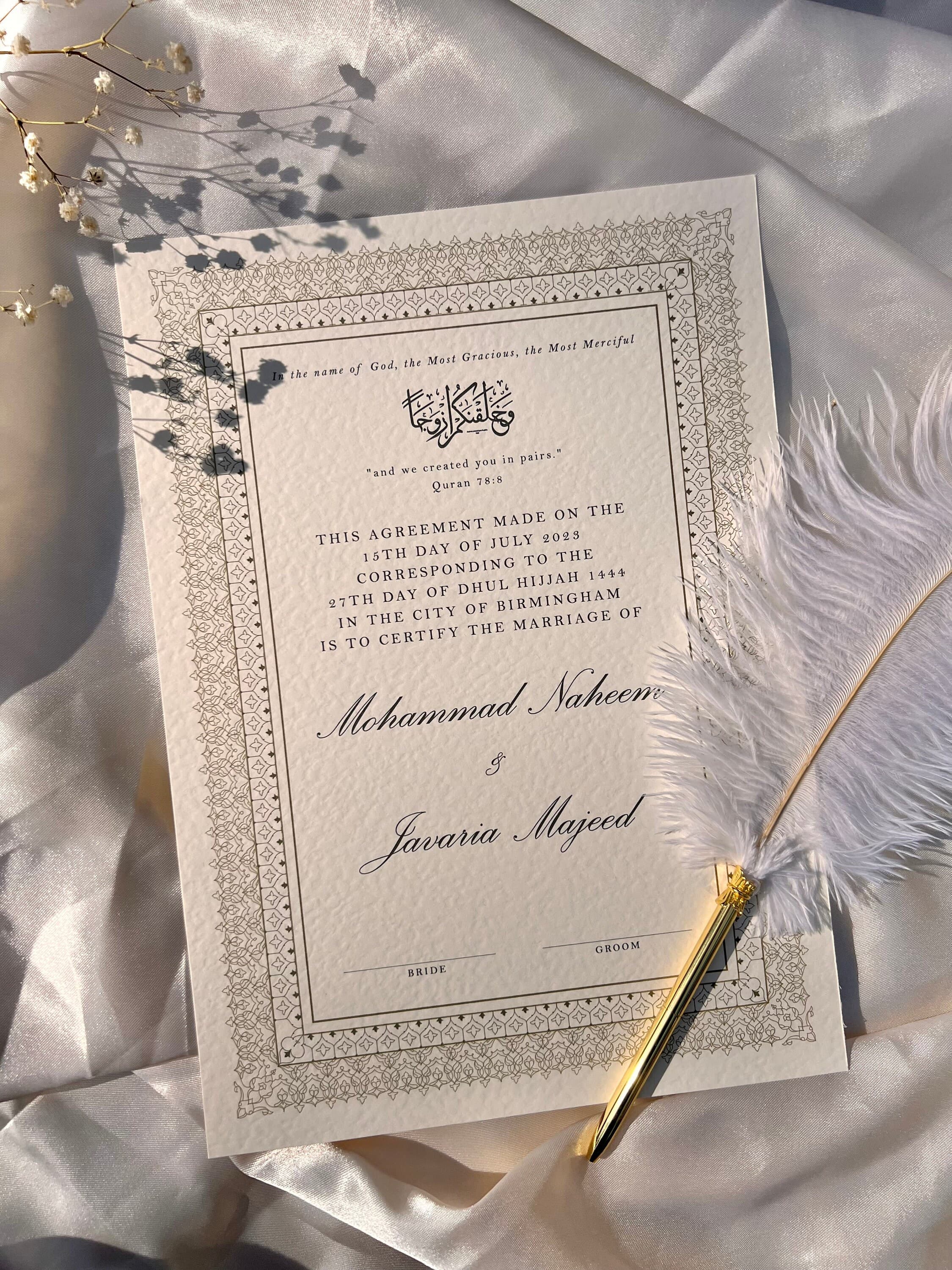 Personalised Nikkah Certificate: Islamic Wedding Contract, Elegant Design - image 3