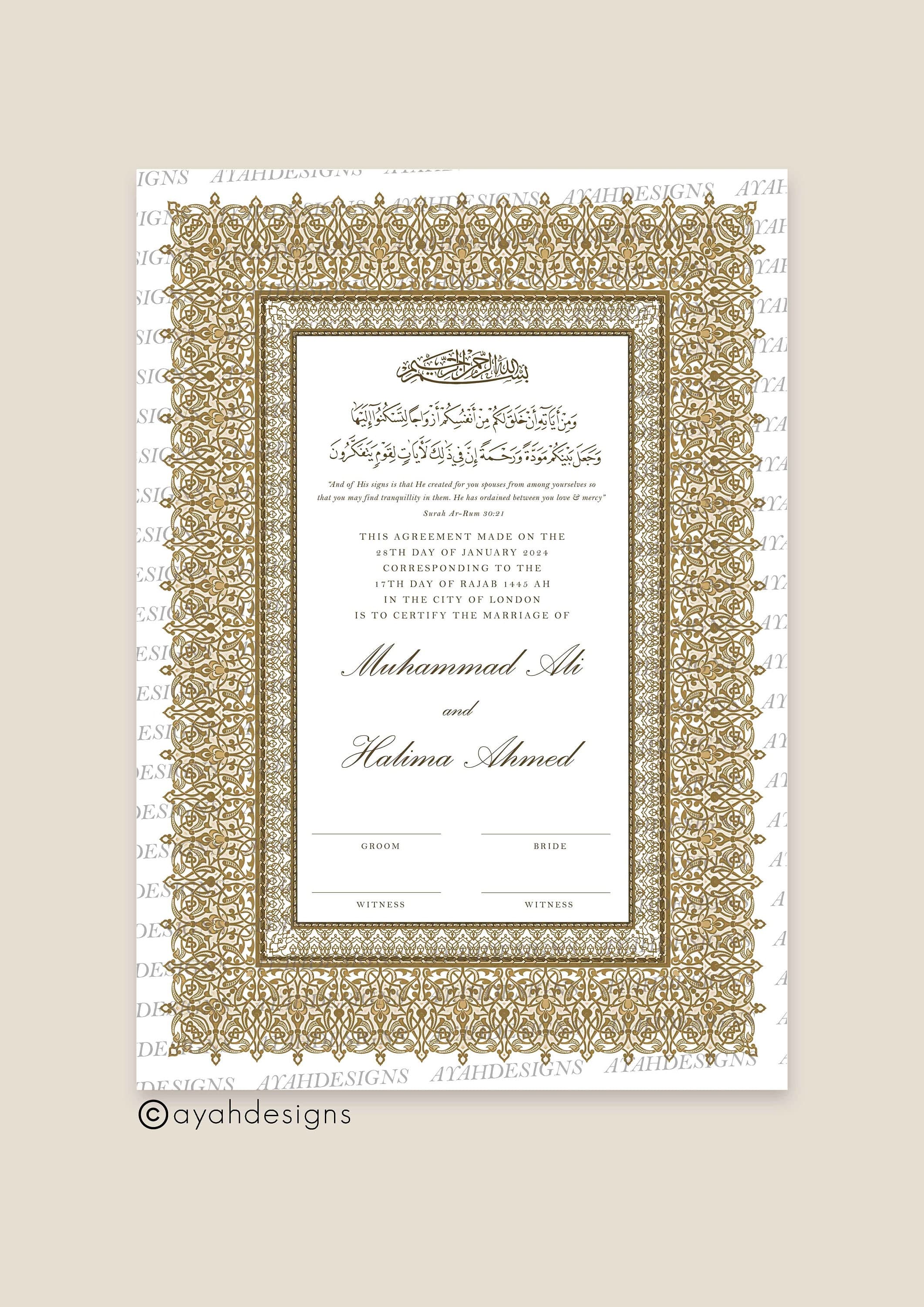 Luxury Nikkah Certificate, Nikah Contract Gold, Islamic Marriage Certificate, Feather Pen, Nikkah Nama, Wedding Certificate, Nikkah Print
