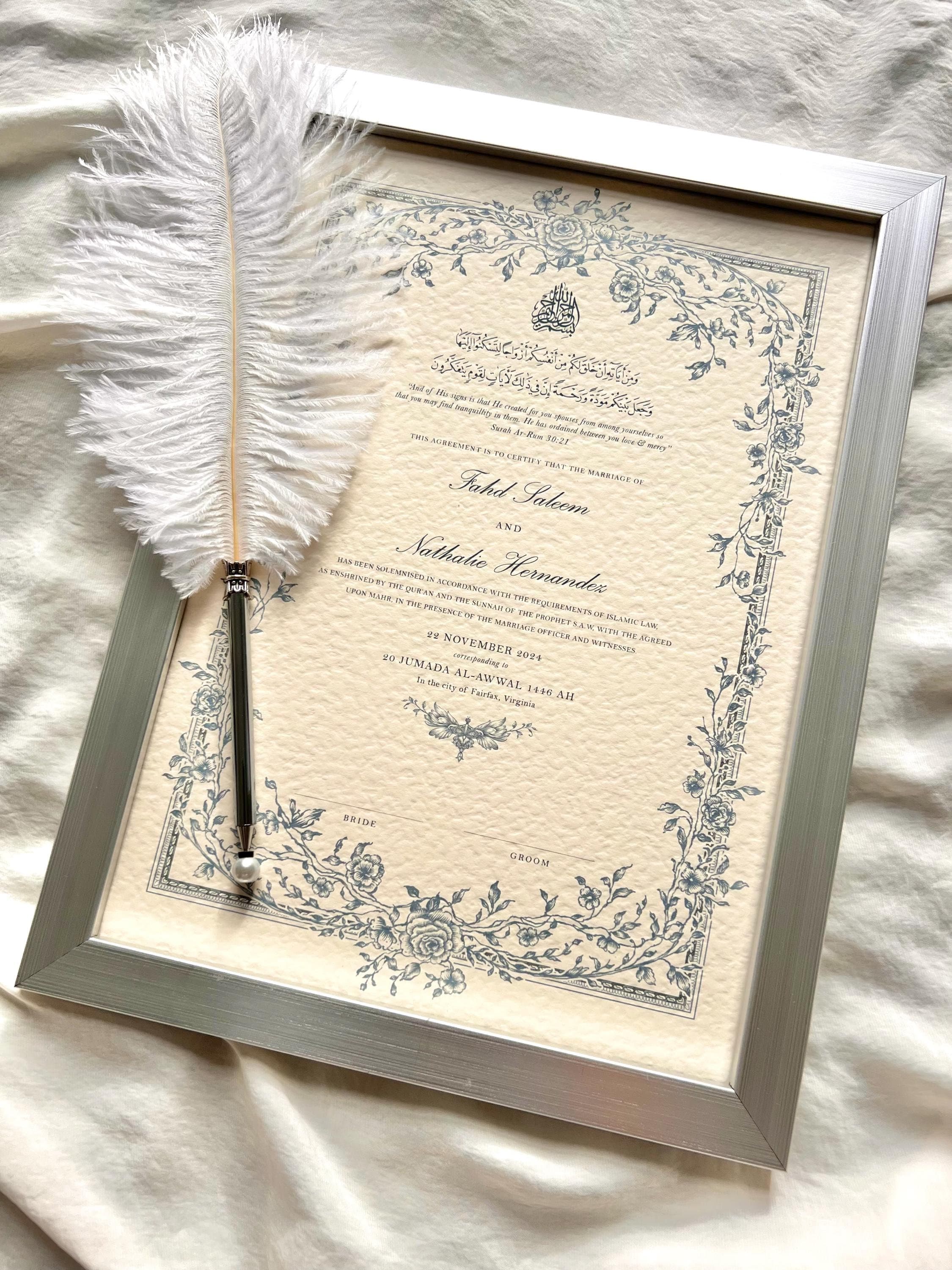 Floral Luxury A4/A3 Nikkah Certificate: Personalised Islamic Wedding Contract