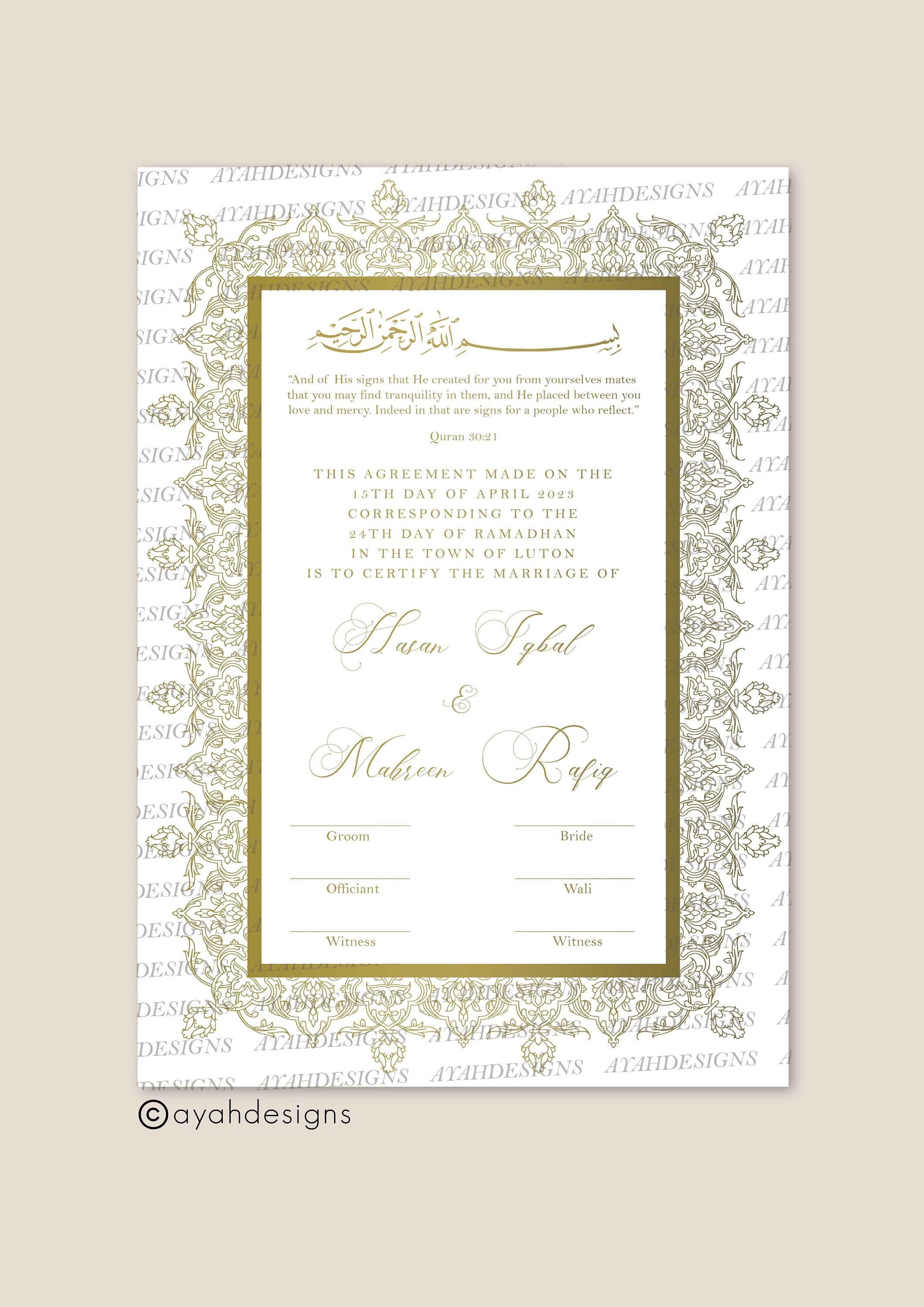 A4 nikkah certificate 11x17, modern nikkah designs, nikkah certificate with fingerprint, nikkah certificate thumbprint, custom nikah template, boxed nikkah, nikkah name in frame, nikkah name and frame, nikkah pen names, Islamic marriage contract