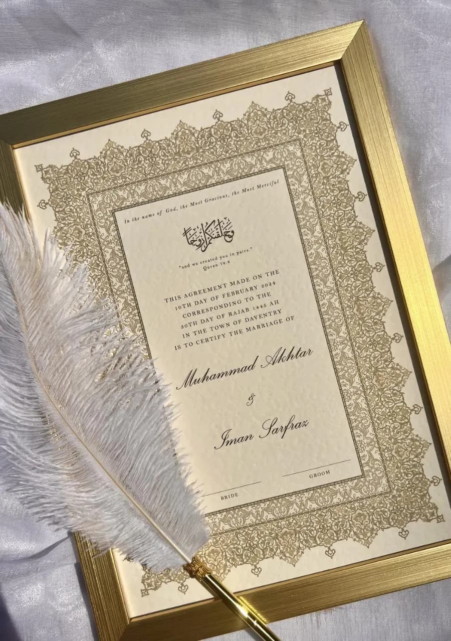 Luxury A4/A3 Nikkah Certificate: Personalised Islamic Wedding Contract