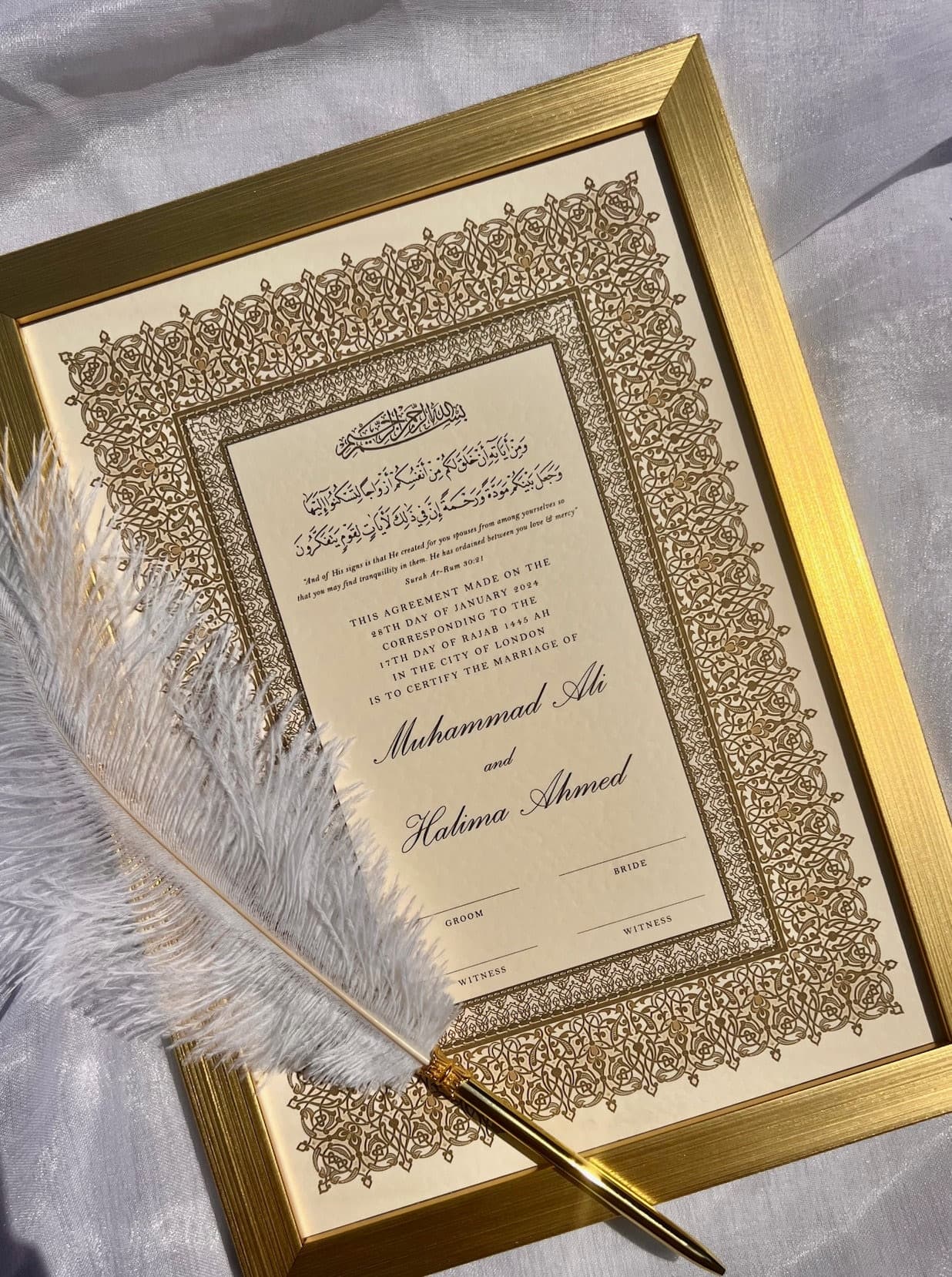 Luxury A3 Nikkah Certificate: Personalised Islamic Wedding Contract
