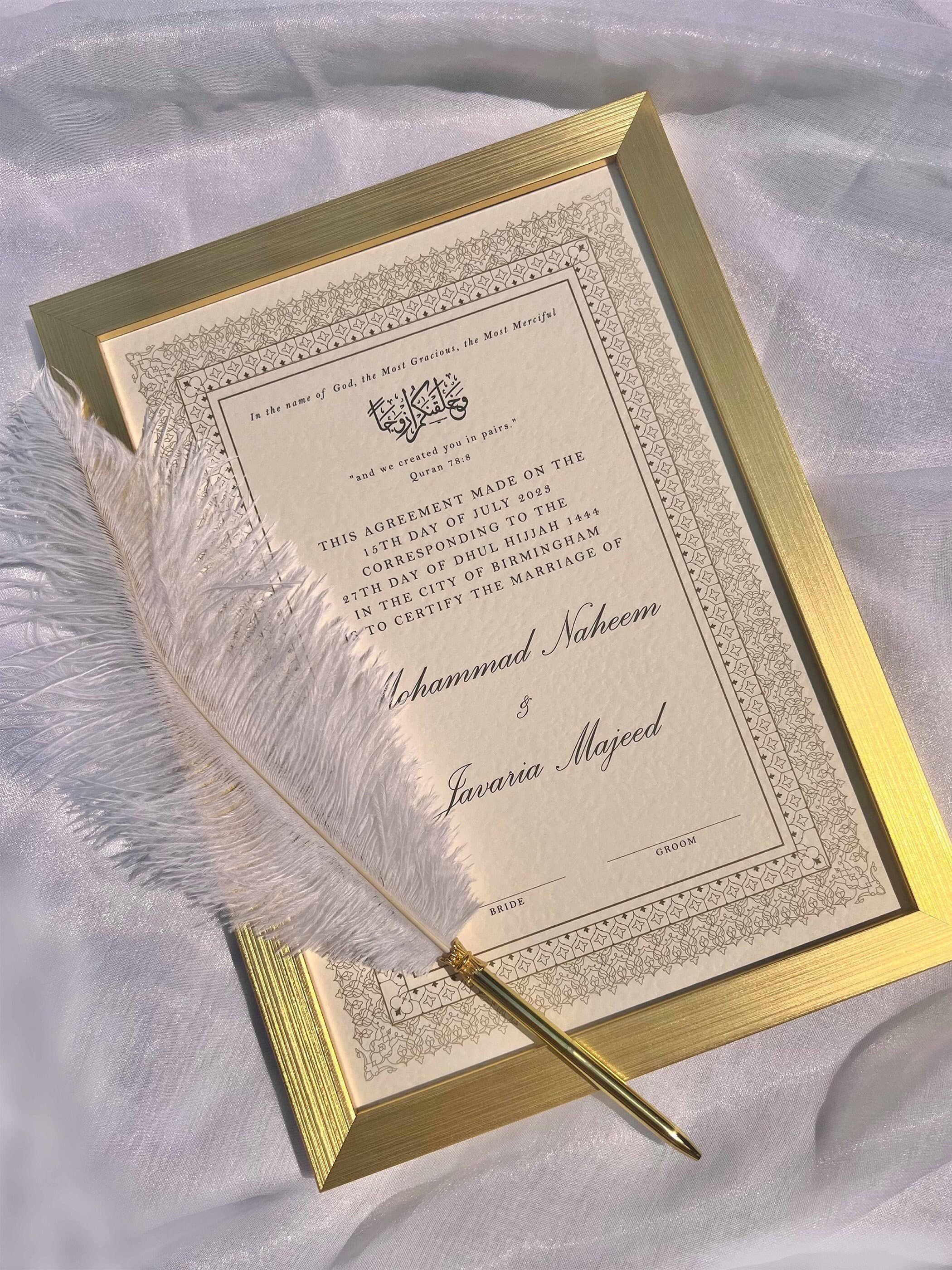 Personalised Nikkah Certificate: Islamic Wedding Contract, Elegant Design