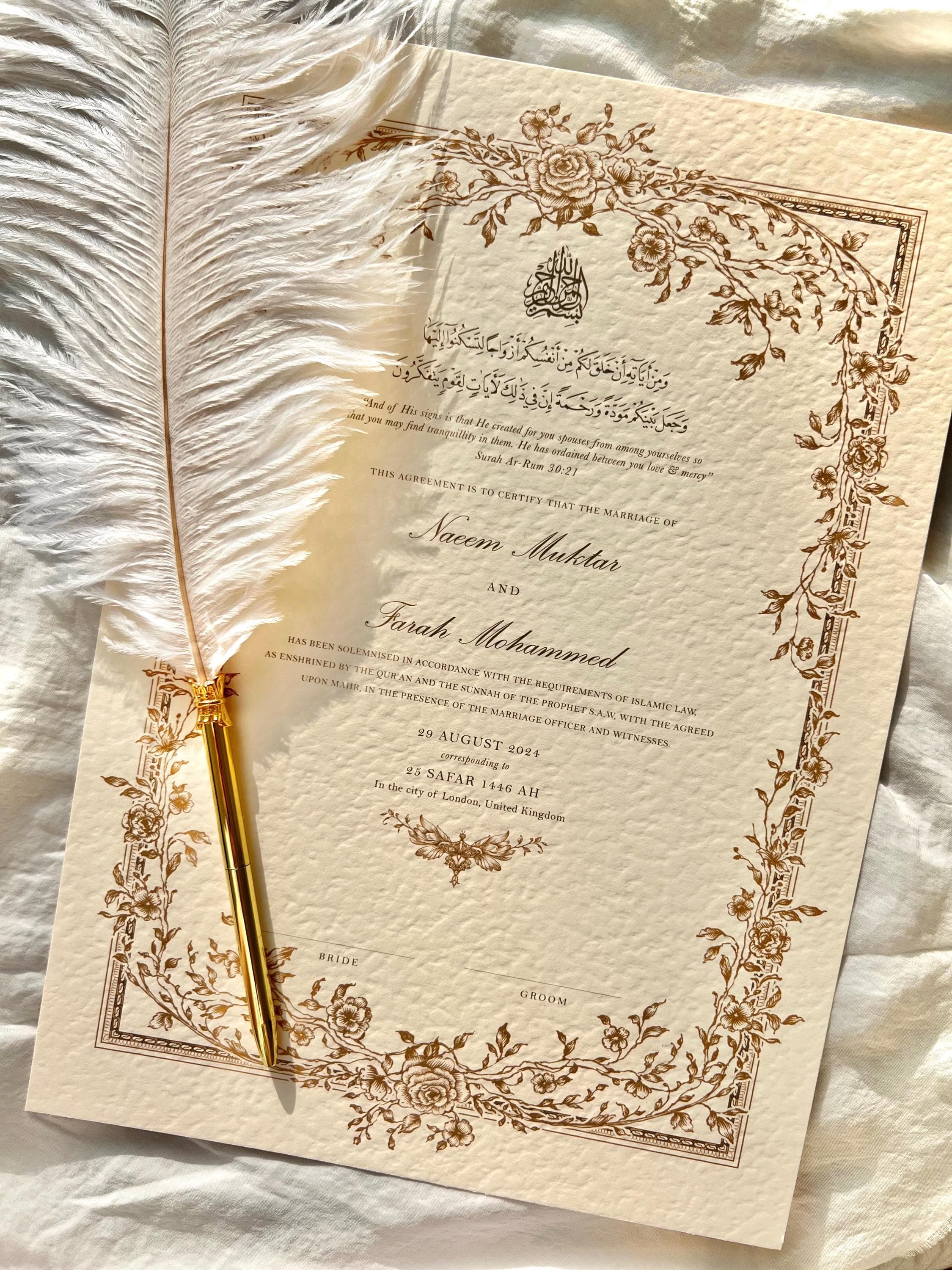 A4 nikkah certificate 11x17, modern nikkah designs, nikkah certificate with fingerprint, nikkah certificate thumbprint, custom nikah template, boxed nikkah, nikkah name in frame, nikkah name and frame, nikkah pen names, Islamic marriage contract