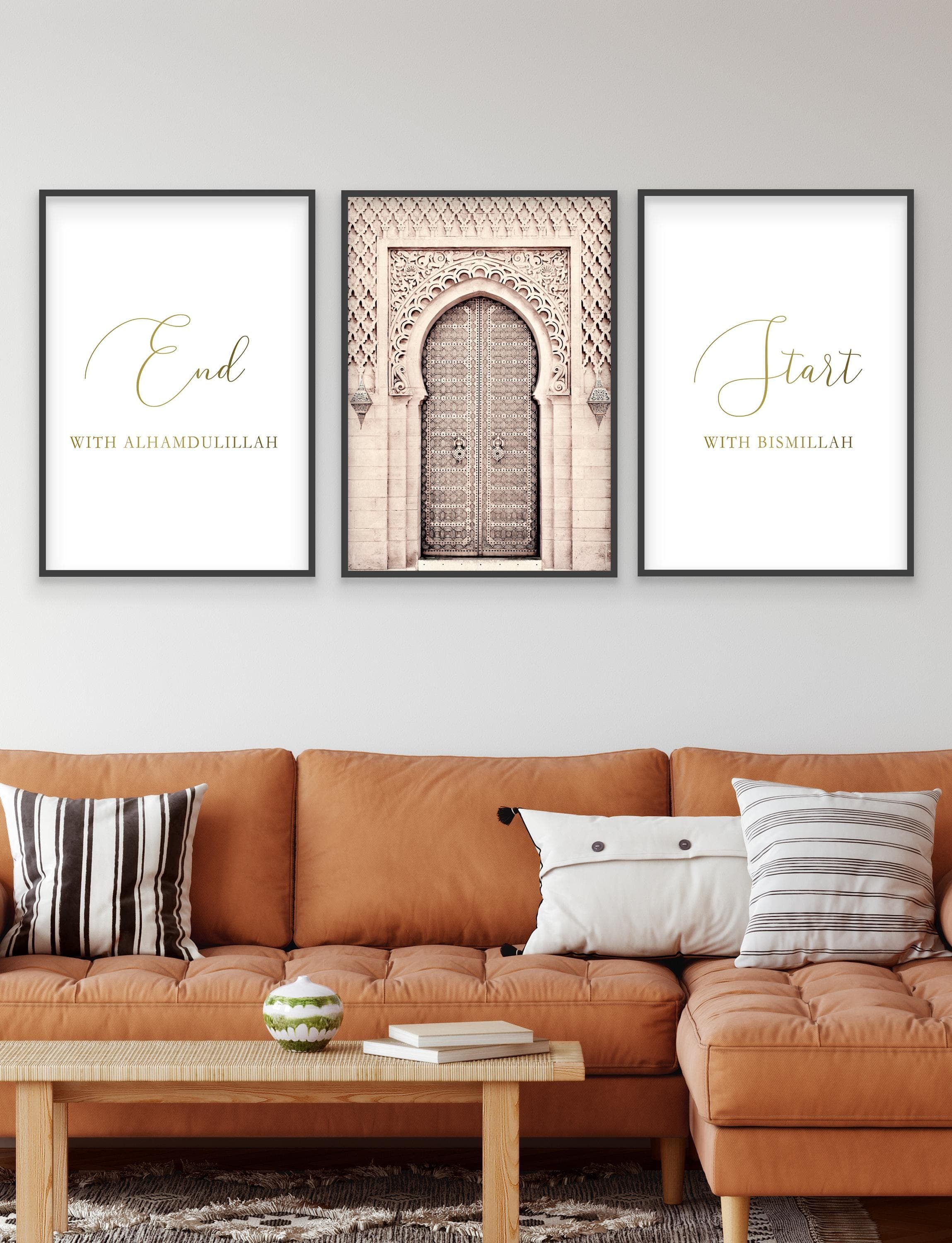 Arabic Calligraphy Wall Art Set, Dhikr Prints Set, Islamic Home Decor Set, Set of 3 Gold Foiled Prints, Unique Muslim Gift, Neutral Prints