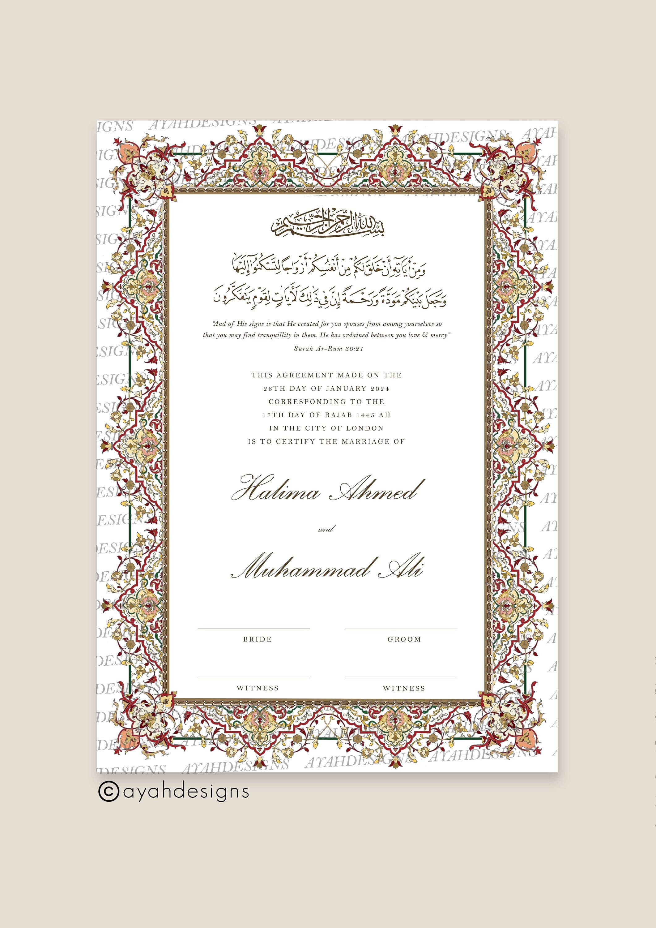 Luxury Nikkah Certificate, Nikah Contract Gold, Islamic Marriage Certificate, Feather Pen, Nikkah Nama, Wedding Certificate, Nikkah Print A4