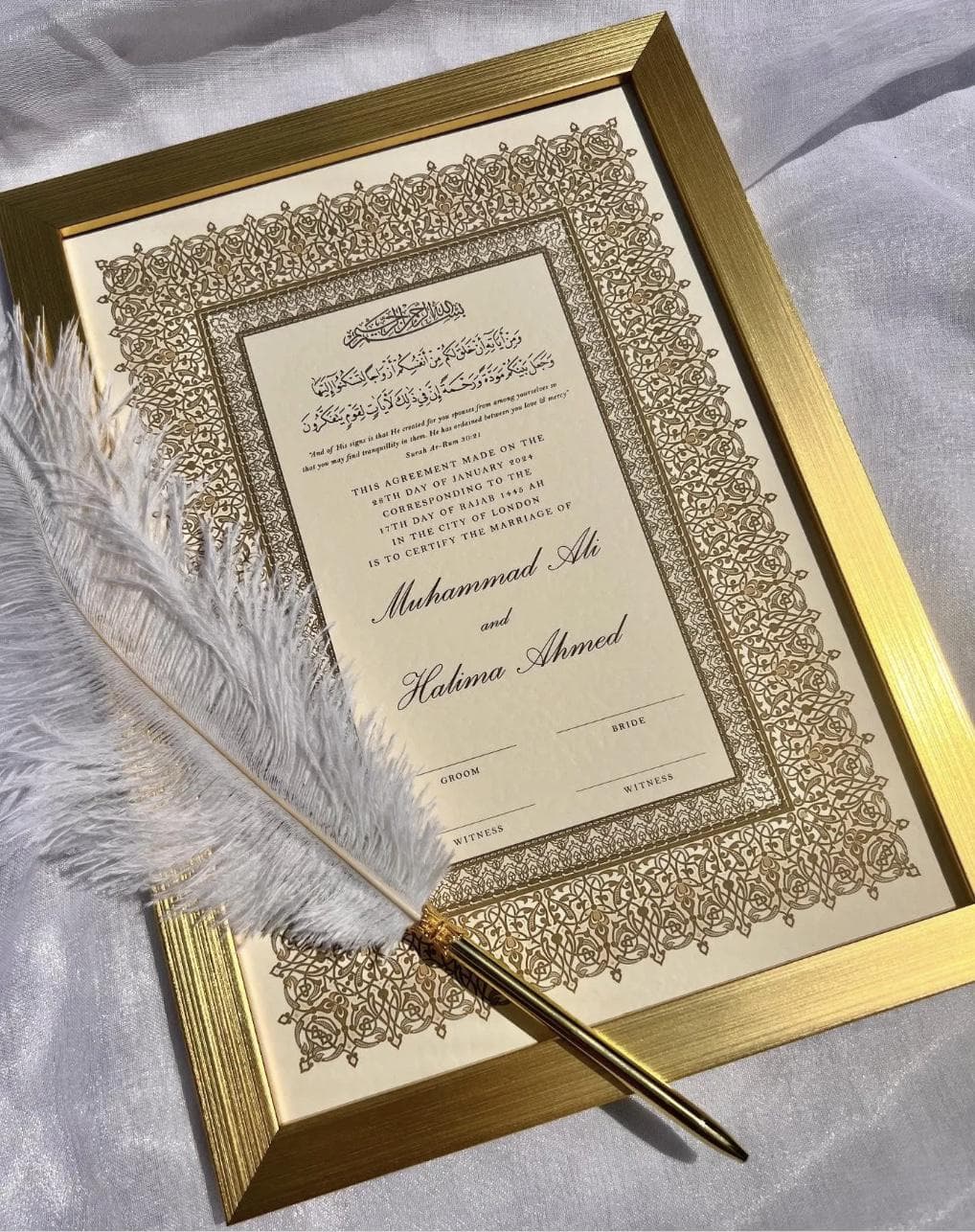 Luxury Nikkah Certificate: Personalised Islamic Wedding Contract (A4/A3), Islamic Contract, Nikkah Nama, Muslim Marriage Certificate