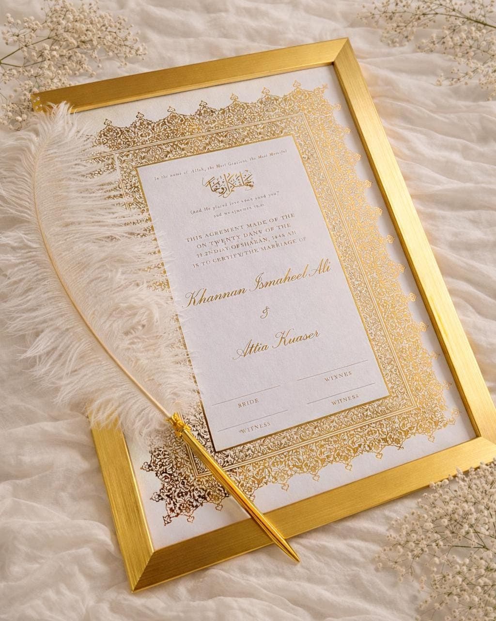Personalised A4/A3 Gold Foil Nikkah Certificate: Islamic Wedding Contract, Islamic Contract, Nikkah Nama, Muslim Marriage Certificate - image 3