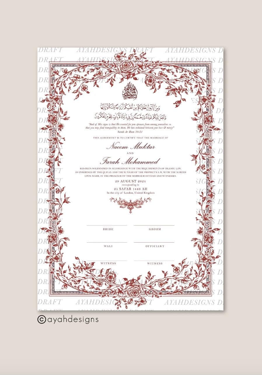 A4 nikkah certificate 11x17, modern nikkah designs, nikkah certificate with fingerprint, nikkah certificate thumbprint, custom nikah template, boxed nikkah, nikkah name in frame, nikkah name and frame, nikkah pen names, Islamic marriage contract