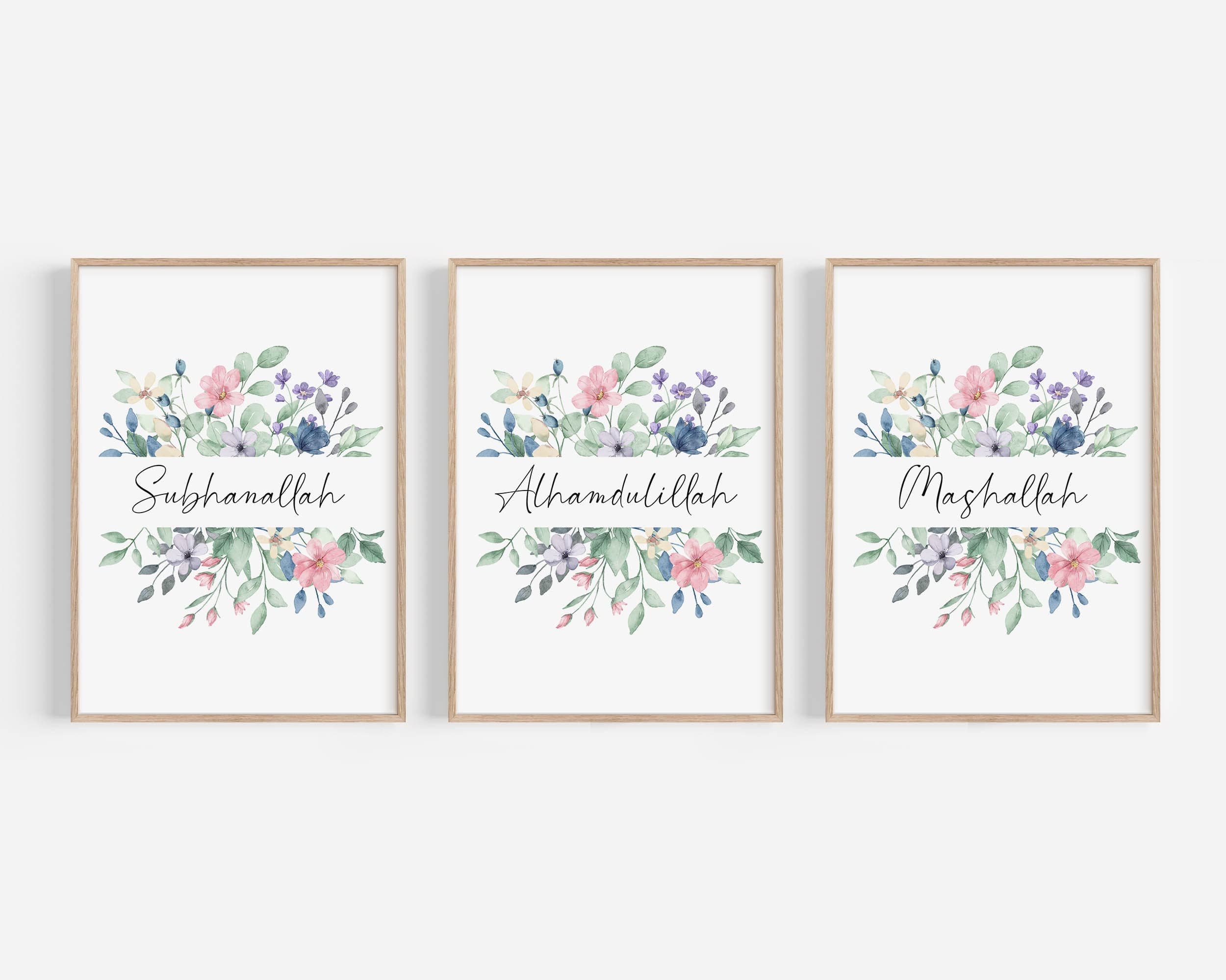 Set of 3 Islamic Wall Art, Modern Muslim Posters and Prints, Islamic Gifts, Subhanallah Alhamdulillah Mashallah Triptych Art Colorful - image 4