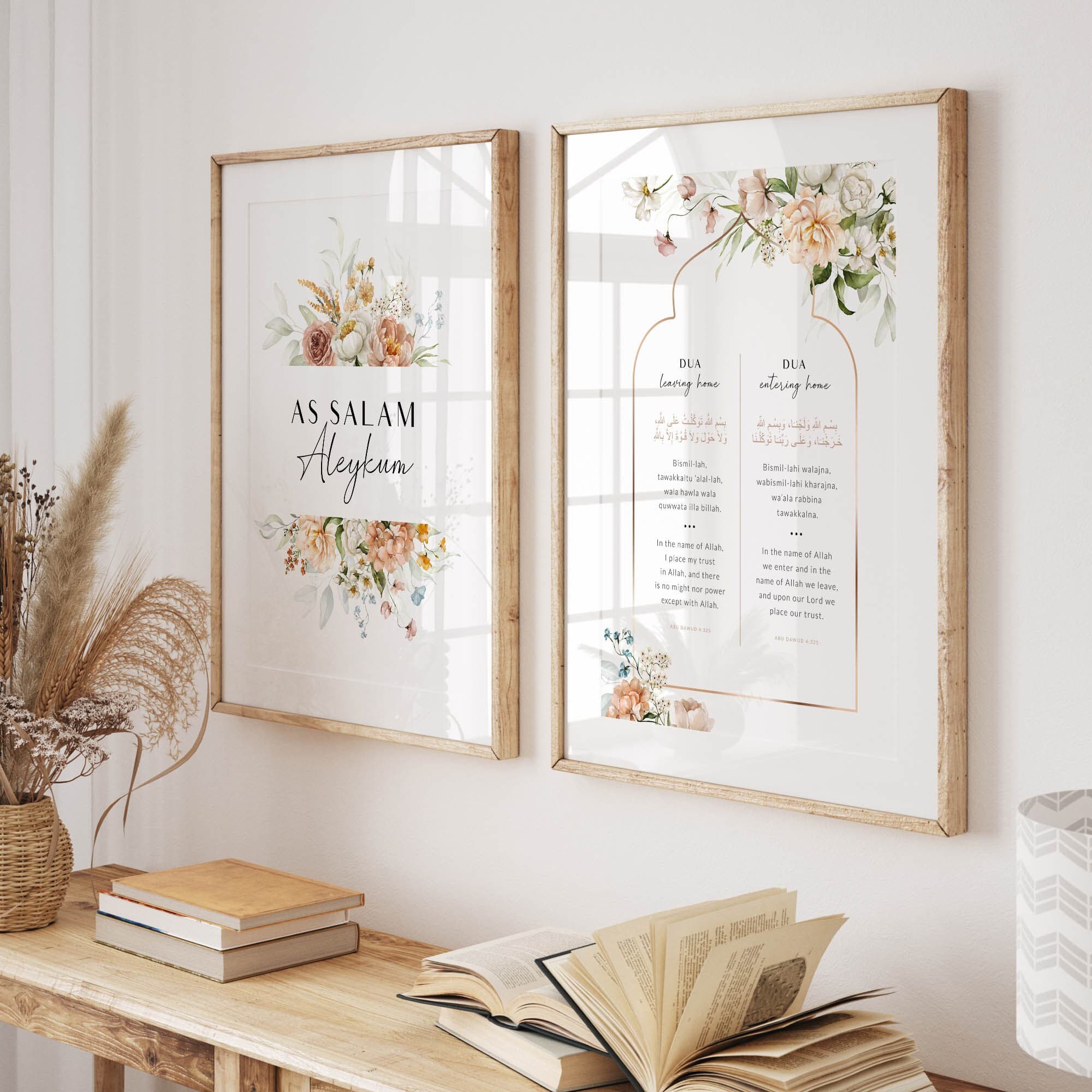 Islamic Wall Art Set of 2 - Home Duas for Entering & Leaving House, Floral Muslim Posters and Prints, Islamic Gift for Modern Home, Entryway - image 3