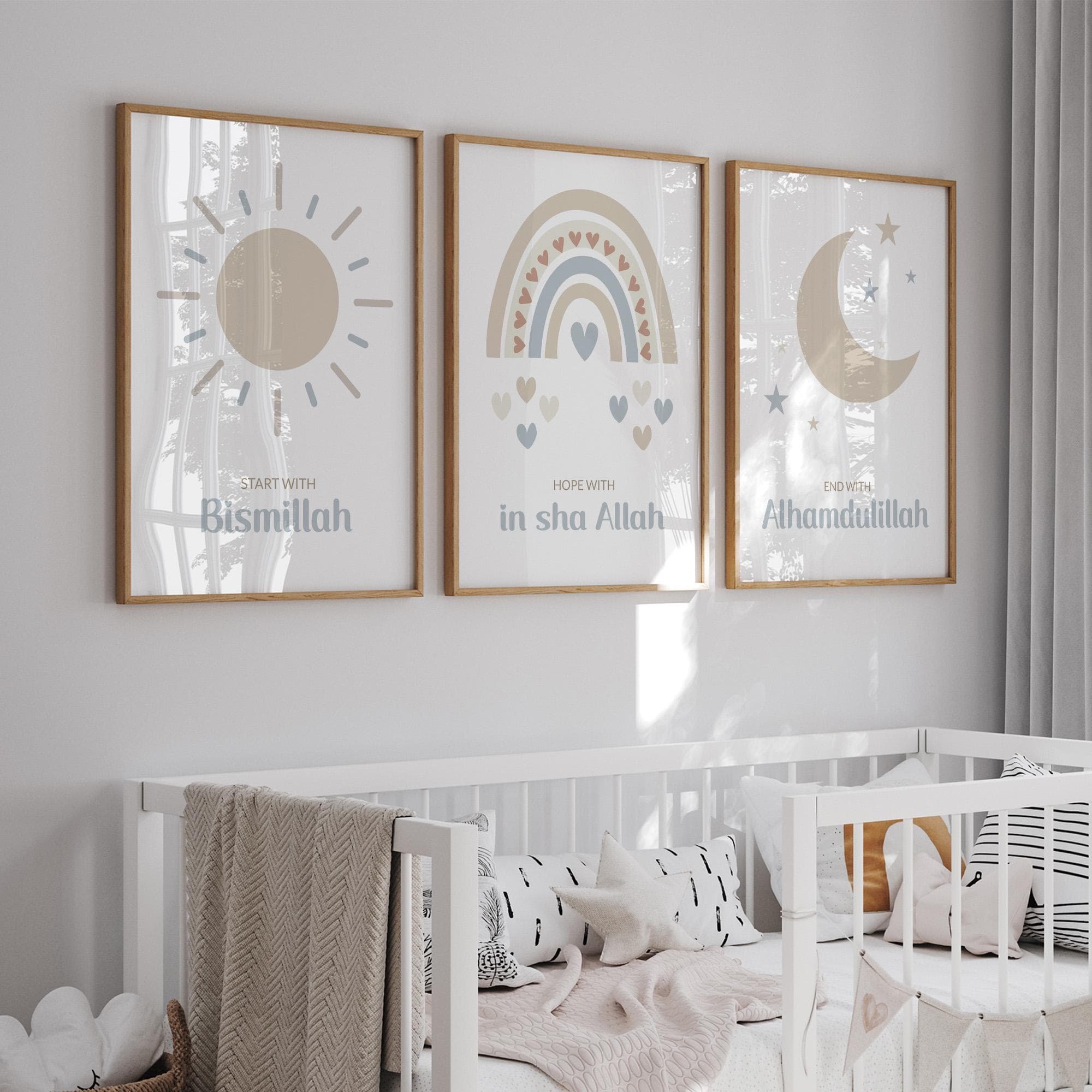 Islamic Wall Art Posters for Children, Personalised Eid Gifts for Kids, Muslim Nursery Decor in Neutral Beige, Custom Name Sign for Baby - image 4