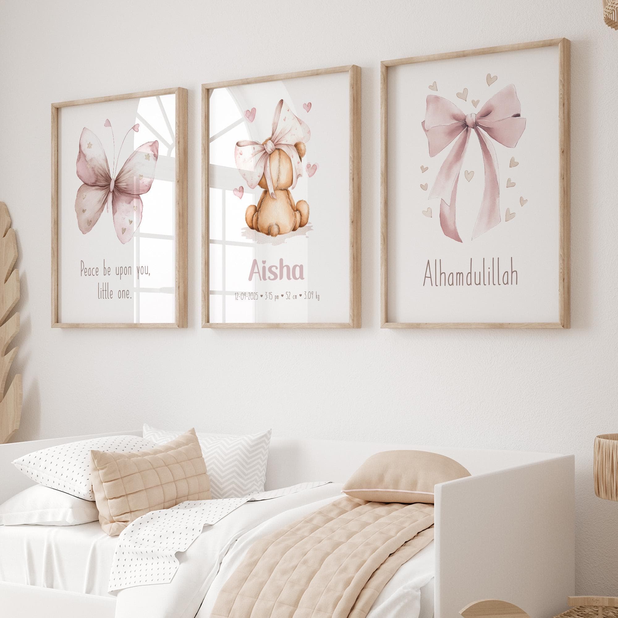 Personalised Islamic Wall Art Prints for Children, Eid Gifts for Kids, Cute Muslim Nursery Posters, Gift for Newborn Baby Girl, Name Art - image 3