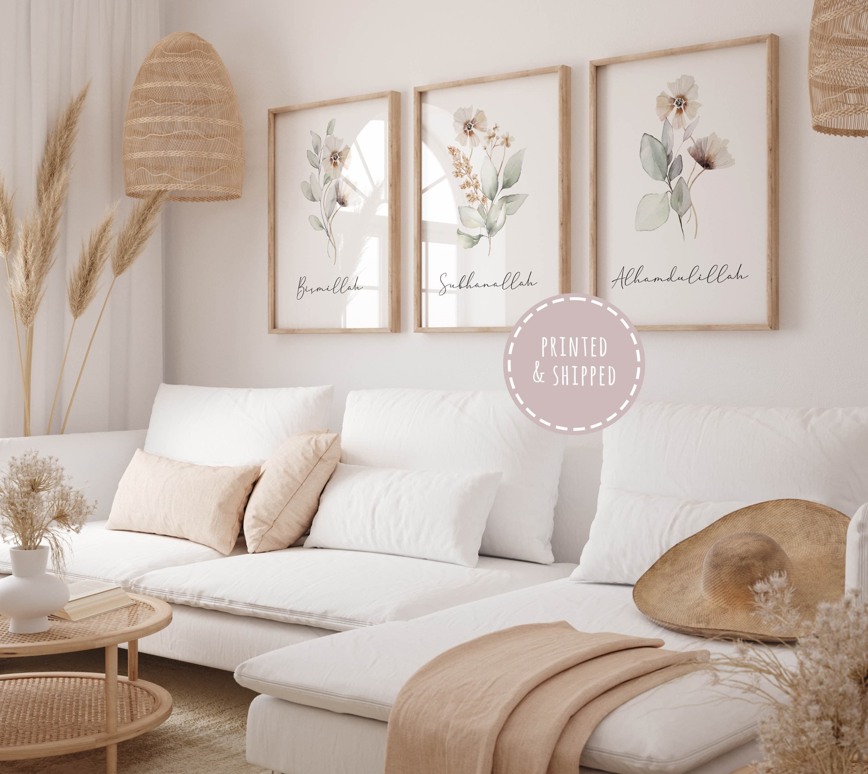 Islamic Wall Art, Islamic Gifts, Set of 3 Muslim Posters & Prints, Sage Green Cream Floral Home Decor, Bismillah Subhanallah Alhamdulillah - image 3