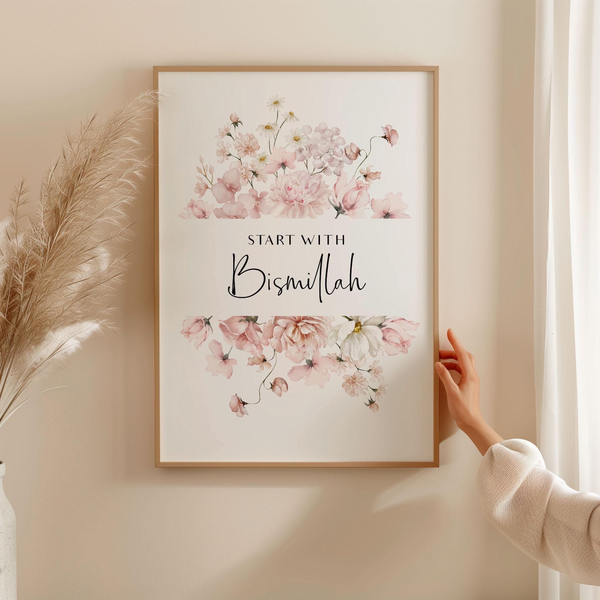Set of 3 Islamic Wall Art Posters, Eid Gifts for Modern Muslim Home Decor, Inspirational Islamic Quotes Prints, Pink Floral Bismillah Art - image 4