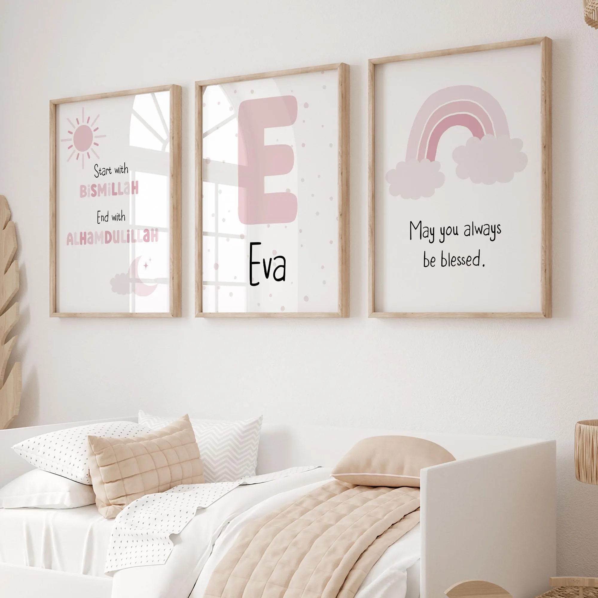 Islamic Wall Art Posters for Children, Personalised Eid Gifts for Kids, Muslim Nursery Decor in Pink, Custom Name Sign for Baby Girl - image 5