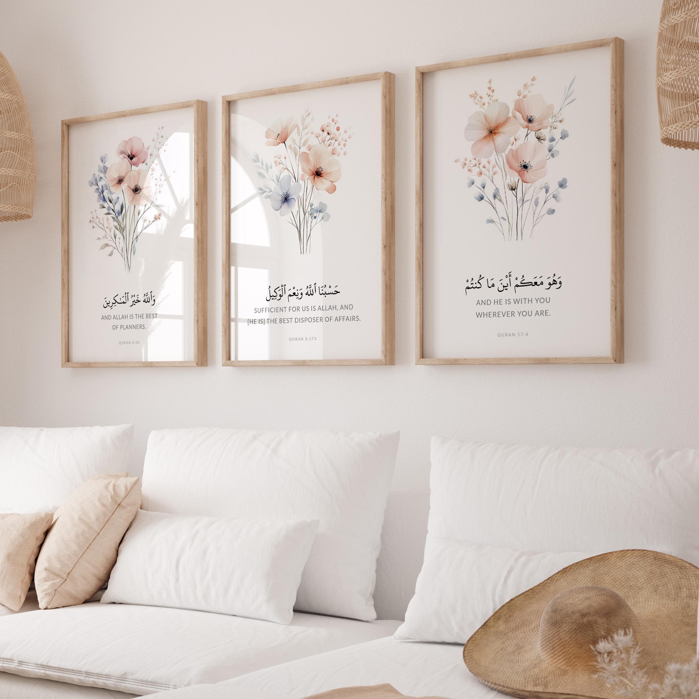 Set of 3 Quran Verse Islamic Wall Art Posters, Eid Gifts for Modern Muslim Home Decor, Islamic Quotes, Dua Art Print Pastel Floral Art - image 3