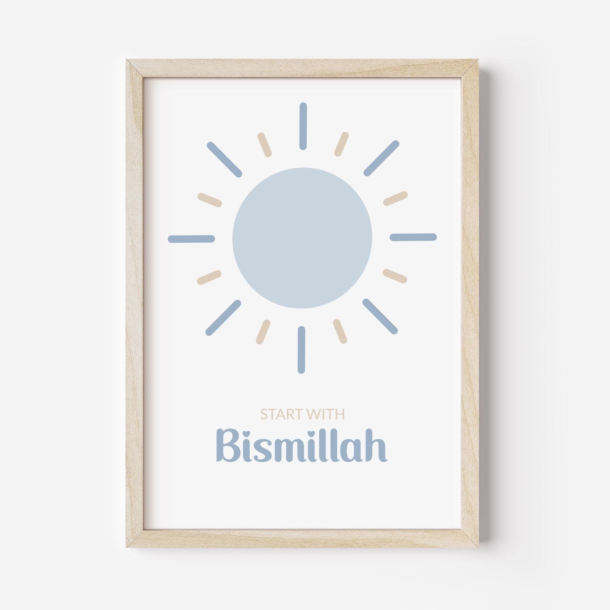 Islamic Wall Art Posters for Children, Set of 3 Islamic Prints in Blue, Eid Gifts for Boys, Muslim Boy's Room Decor, Start with Bismillah - image 5
