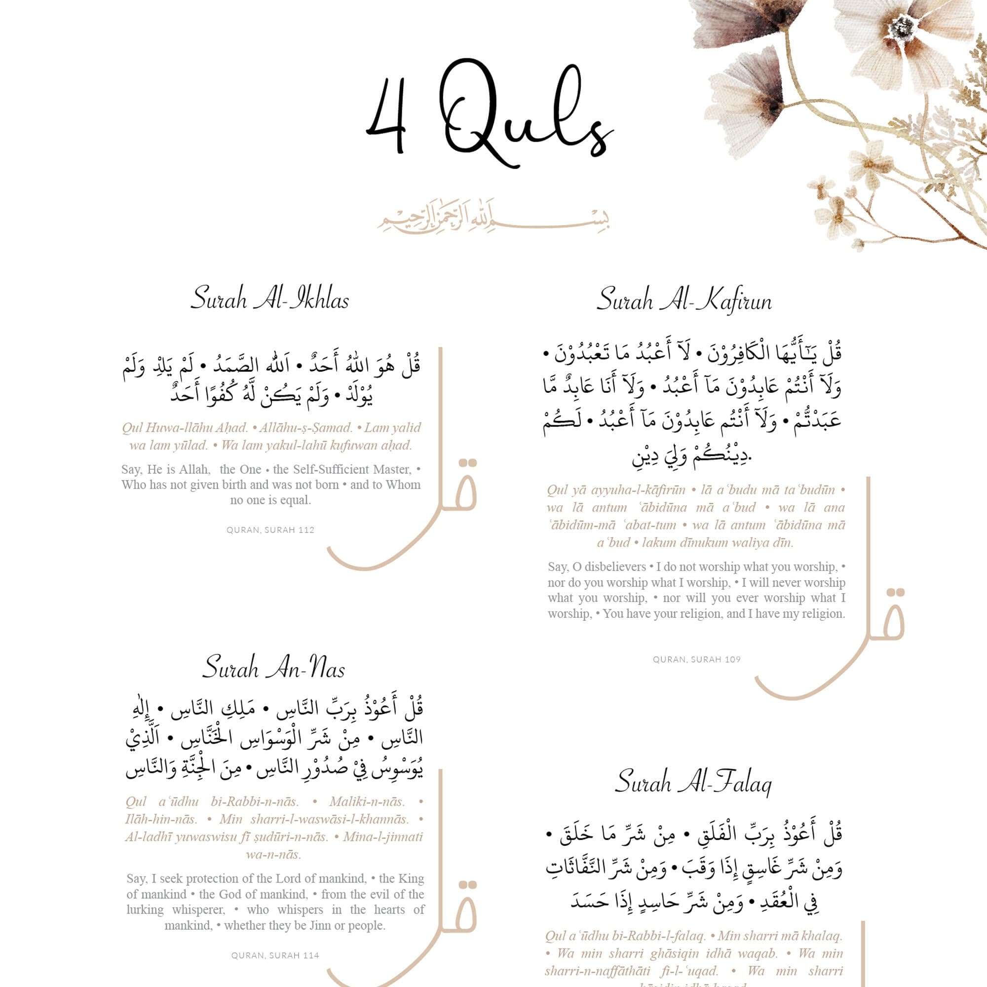 Personalised Islamic Wall Art for Children, Eid Gifts for Kids, Custom Name Sign Nursery Posters, Ayatul Kursi Quran 4 Quls Prints Neutral - image 4