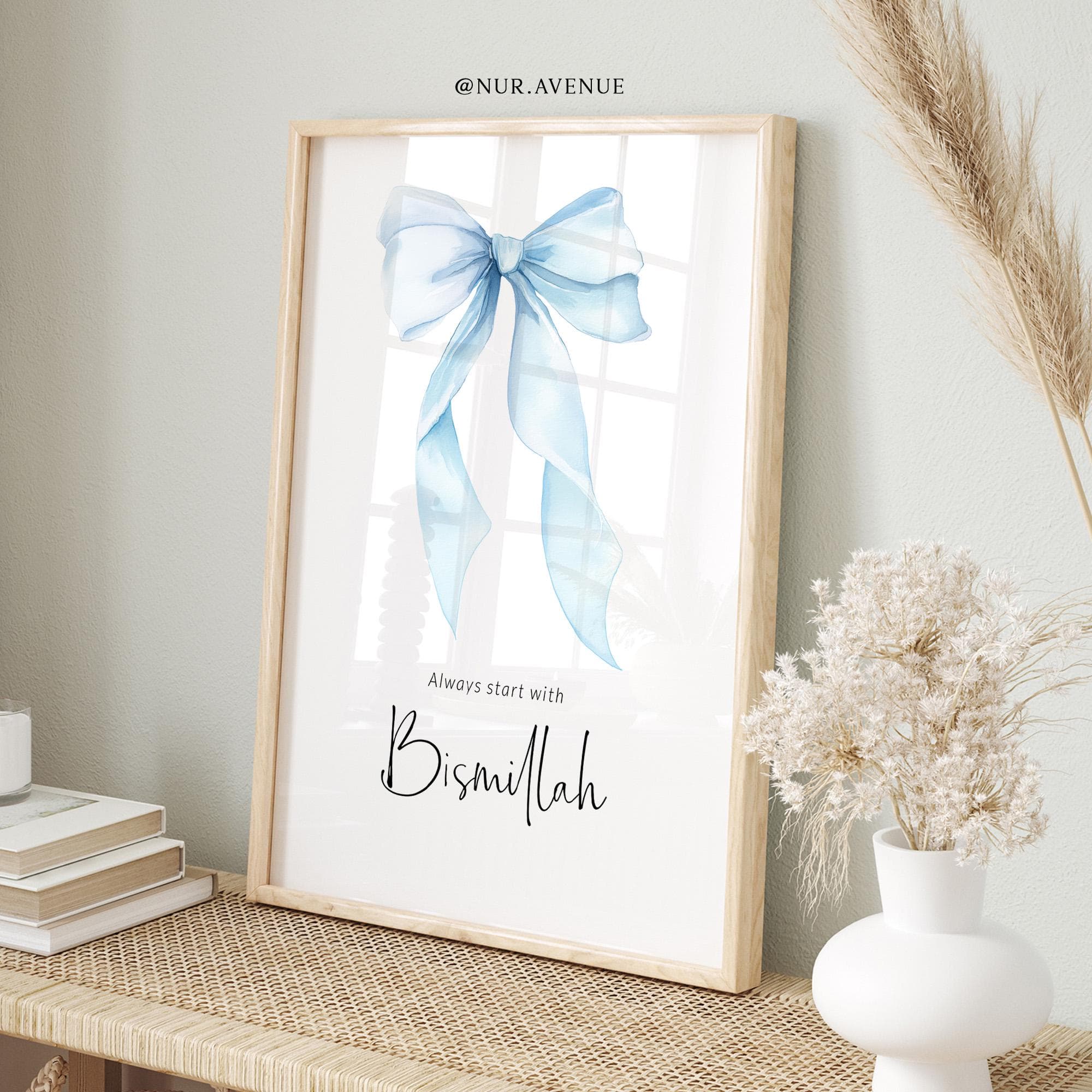 Set of 4 Islamic Wall Art Prints, Quran Posters Ayatul Kursi 4 Quls for Children, Blue Bow Bismillah Alhamdulillah Art Gifts for Muslim Kids - image 4