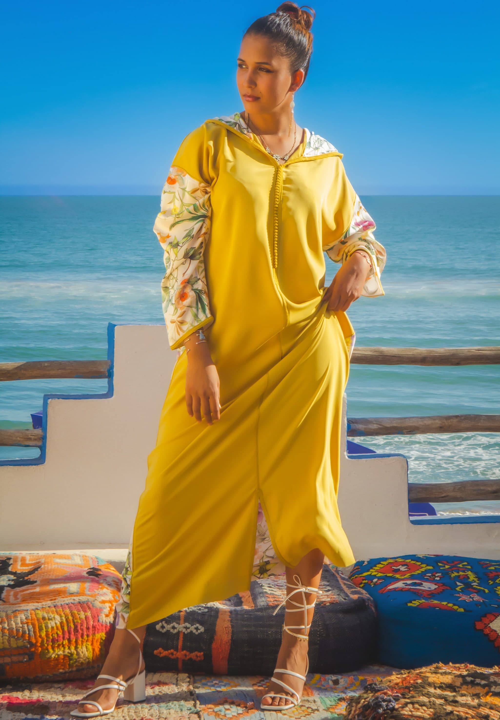 Handmade Moroccan Caftan: Floral Jellaba Fendue, Boho Style - image 3