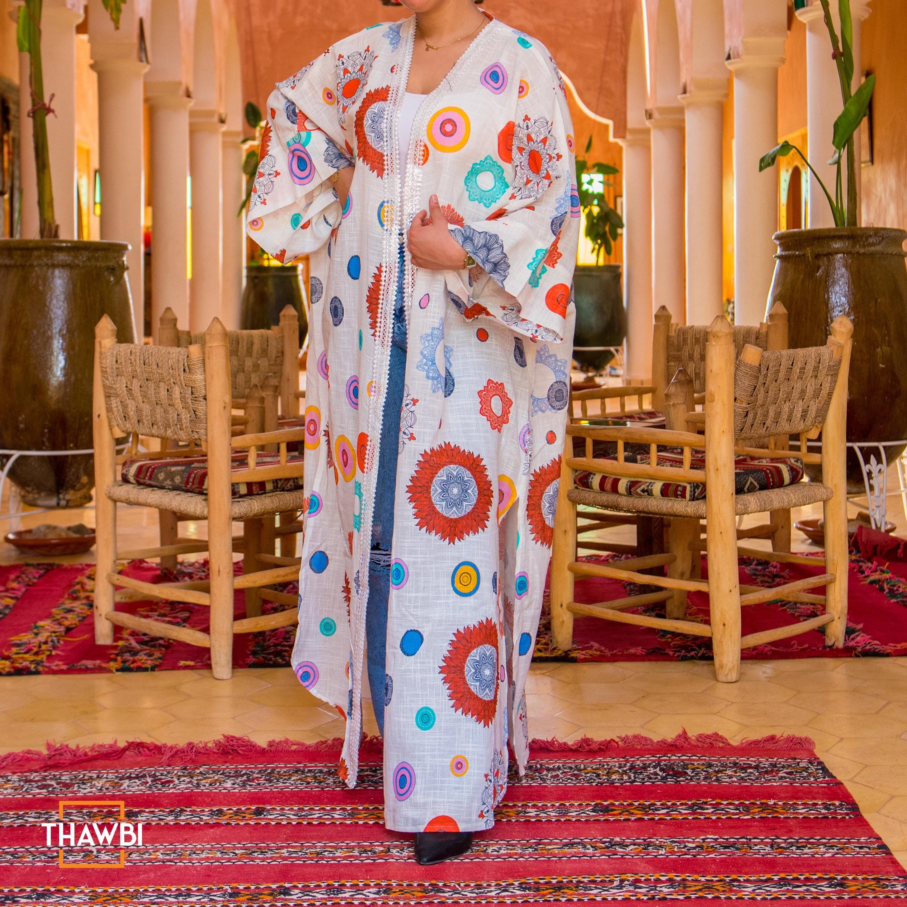 Long Boho Floral Abaya - Bohemian Kimono Robe - Handmade Dresses For Women - image 4