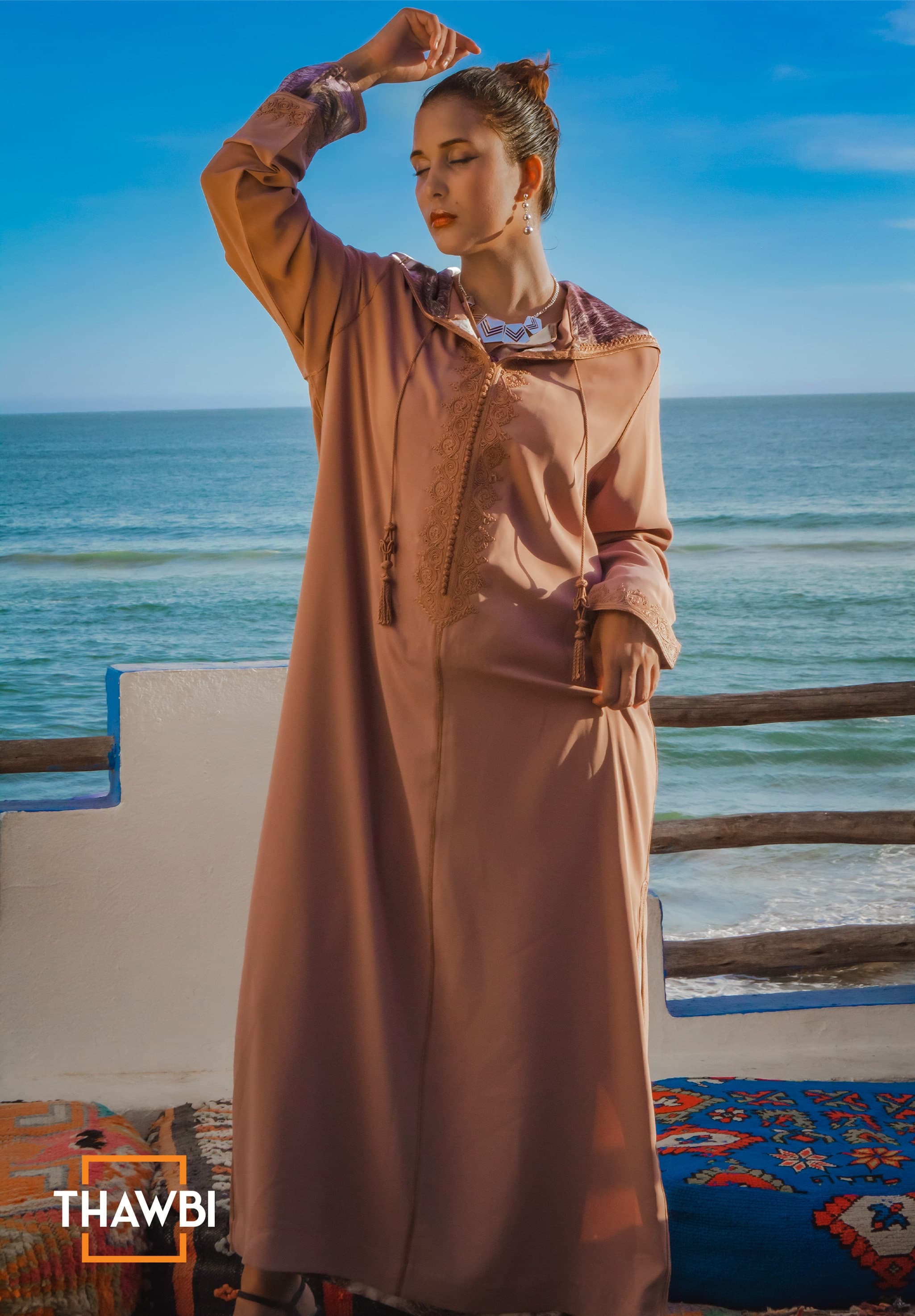 Handmade Moroccan Kaftan Jellaba: Brown Snake Print 2-Piece Robe - image 3