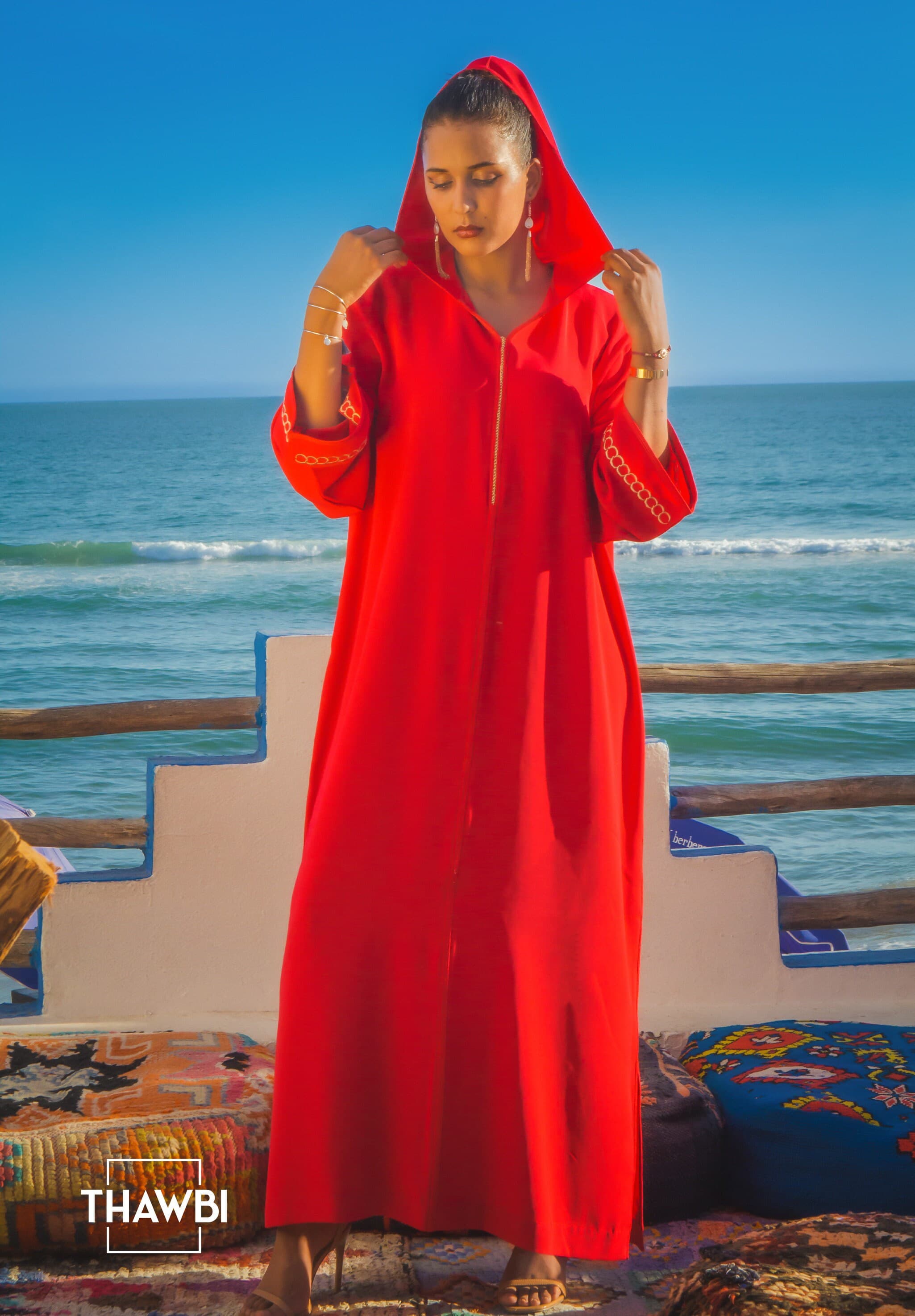 Jellaba marocaine rouge pour femme - Djellaba marocaine simple - image 5