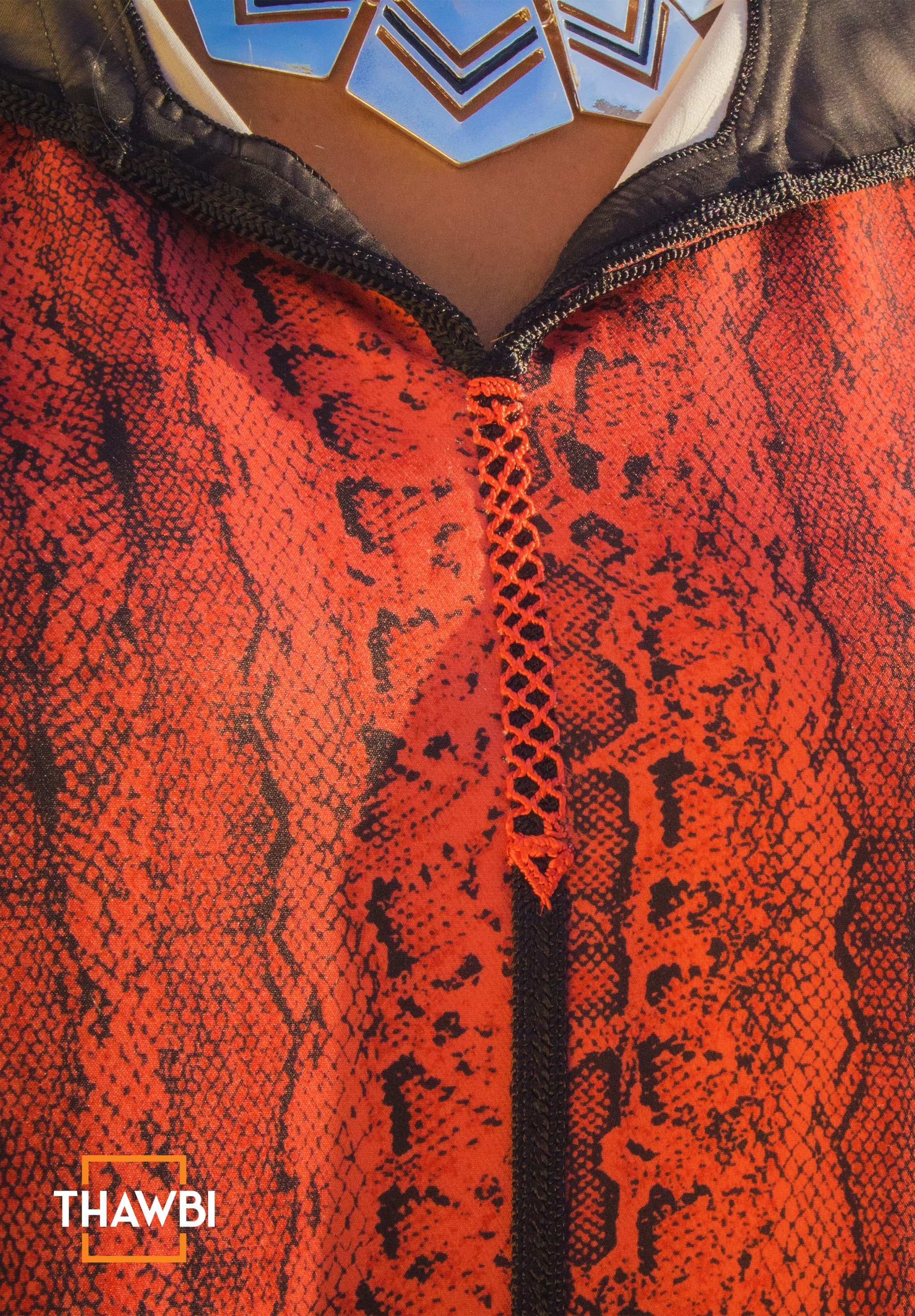 Handmade Moroccan Jellaba: Red Snake Print Caftan - image 5