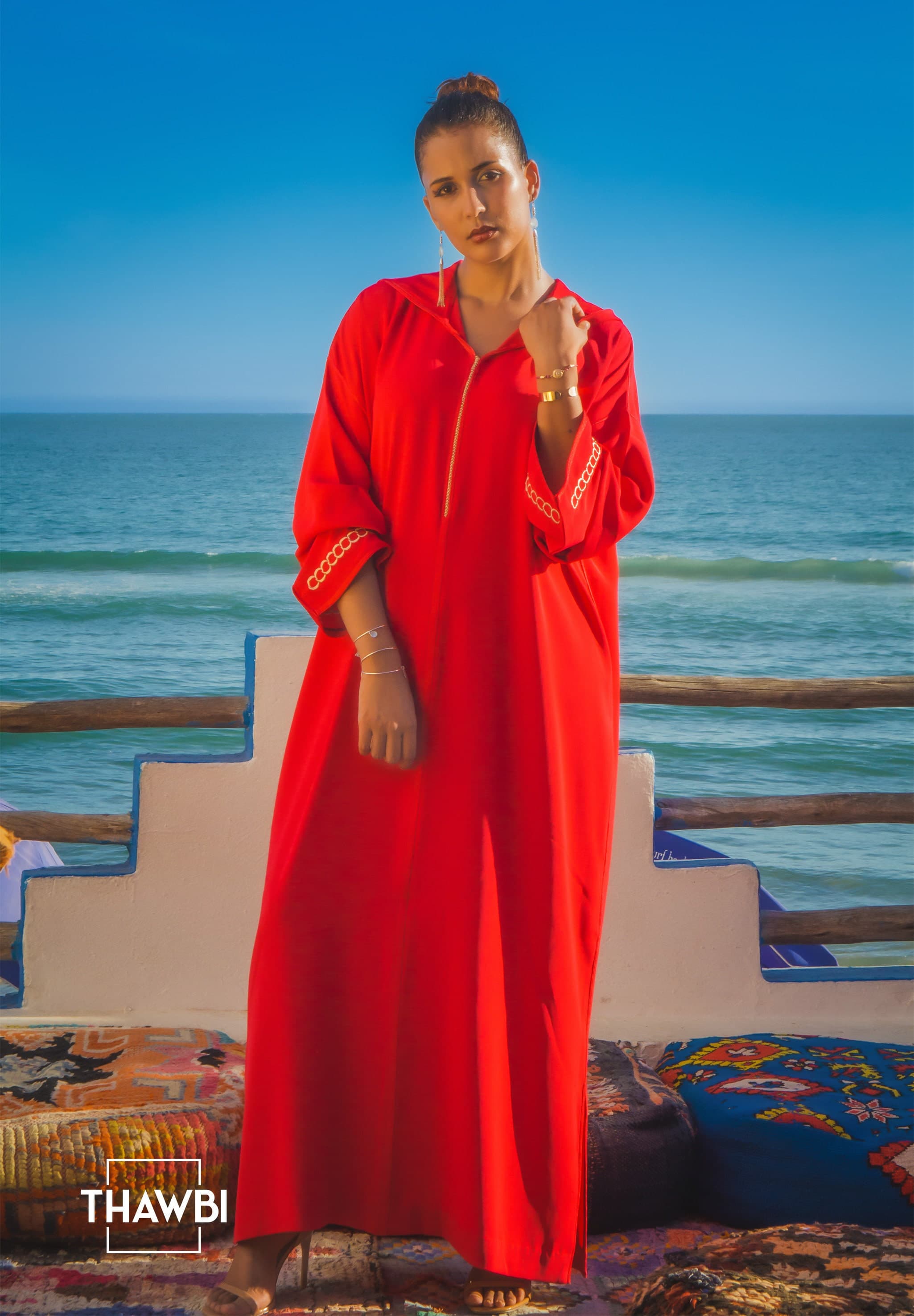 Jellaba marocaine rouge pour femme - Djellaba marocaine simple - image 3
