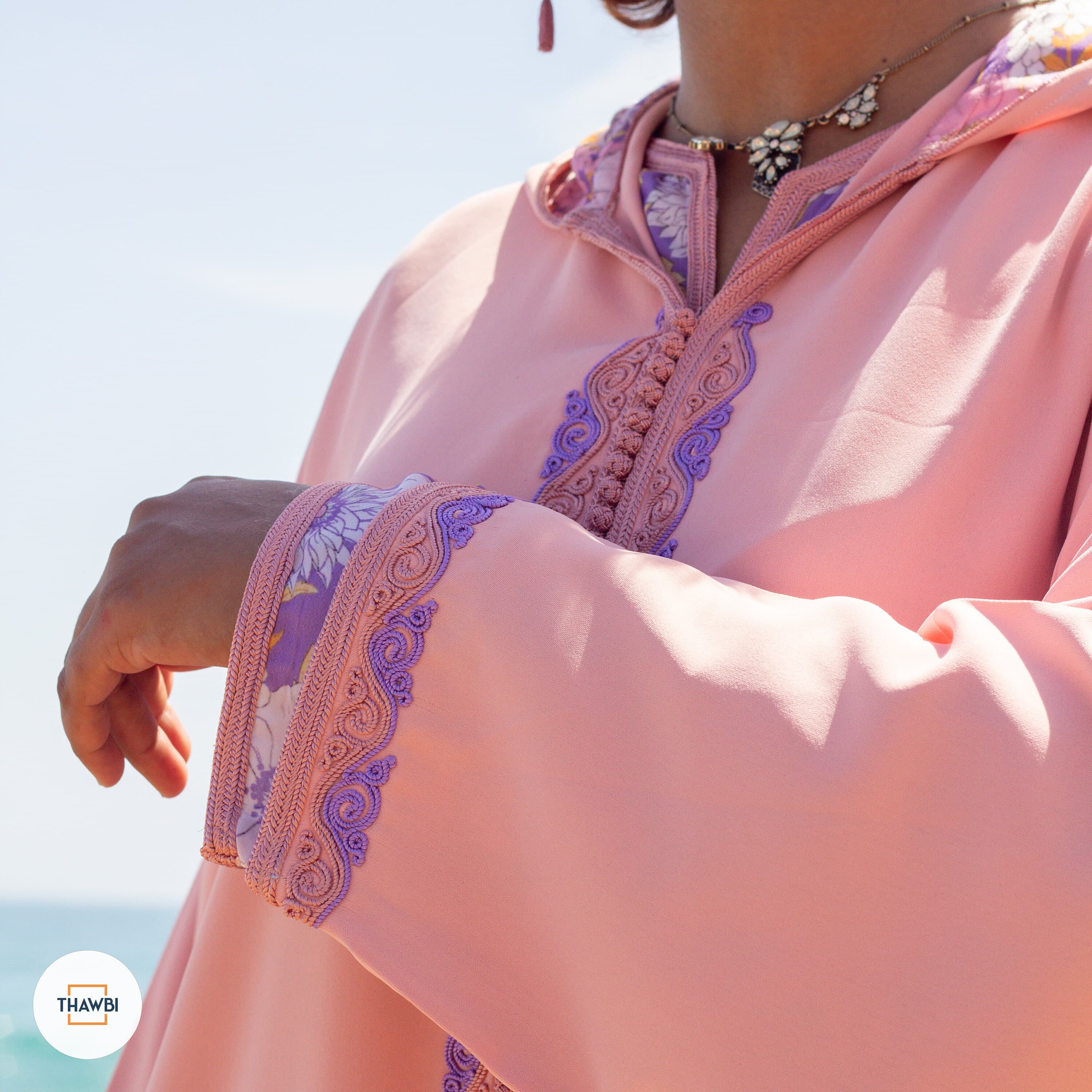 Pink Floral Moroccan Kaftan Jellaba: Handmade Women's Dress - image 4
