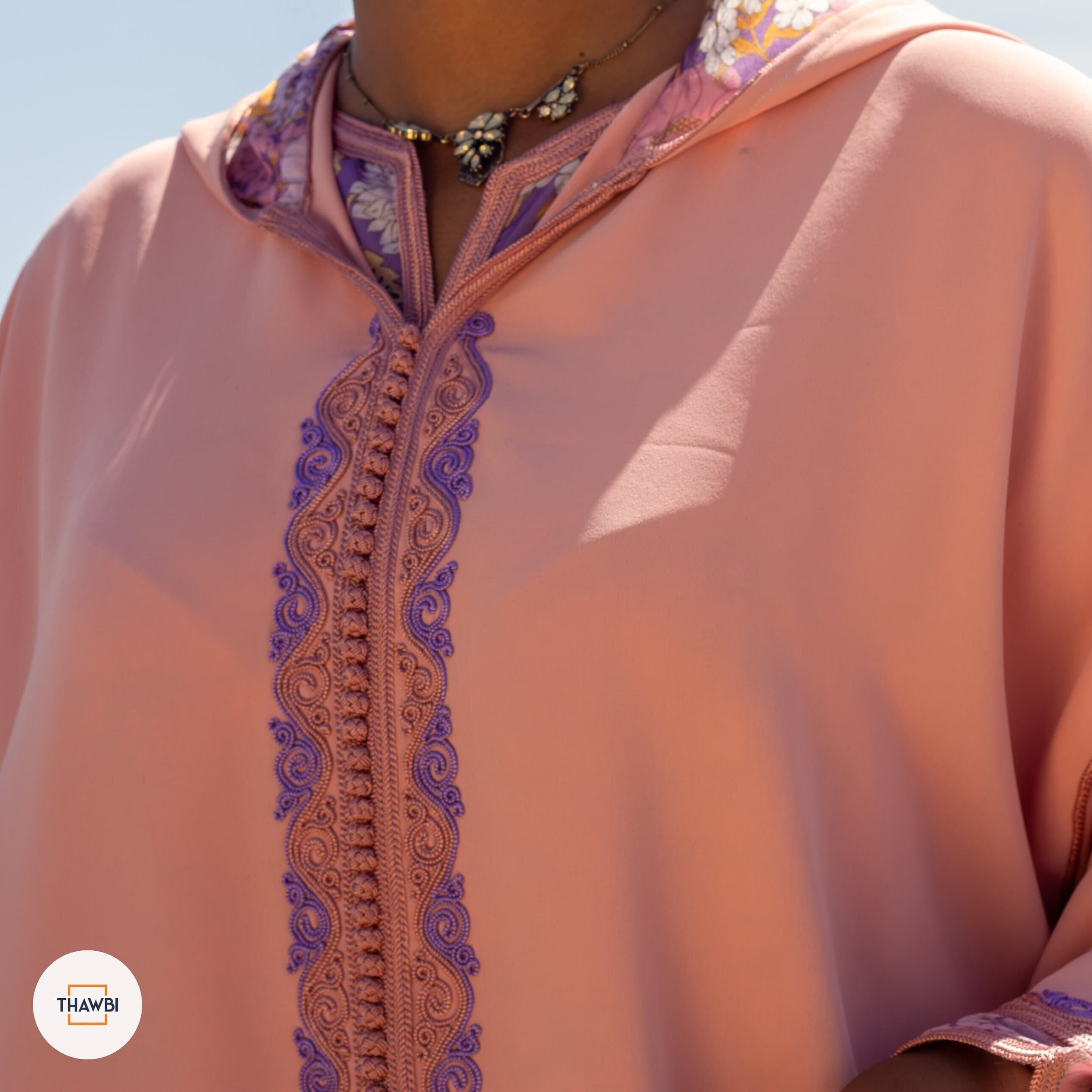 Pink Floral Moroccan Kaftan Jellaba: Handmade Women's Dress