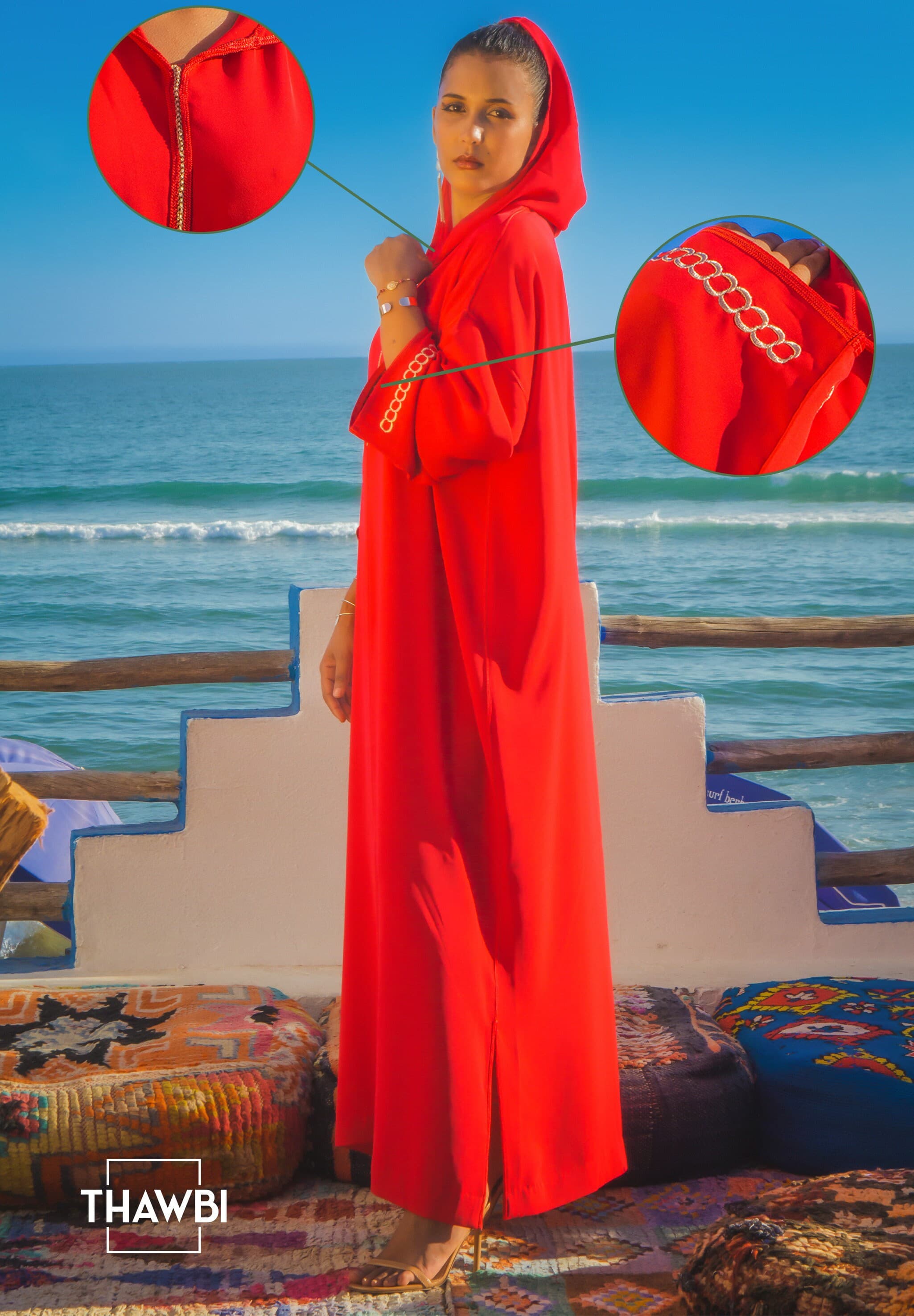 Jellaba marocaine rouge pour femme - Djellaba marocaine simple - image 4