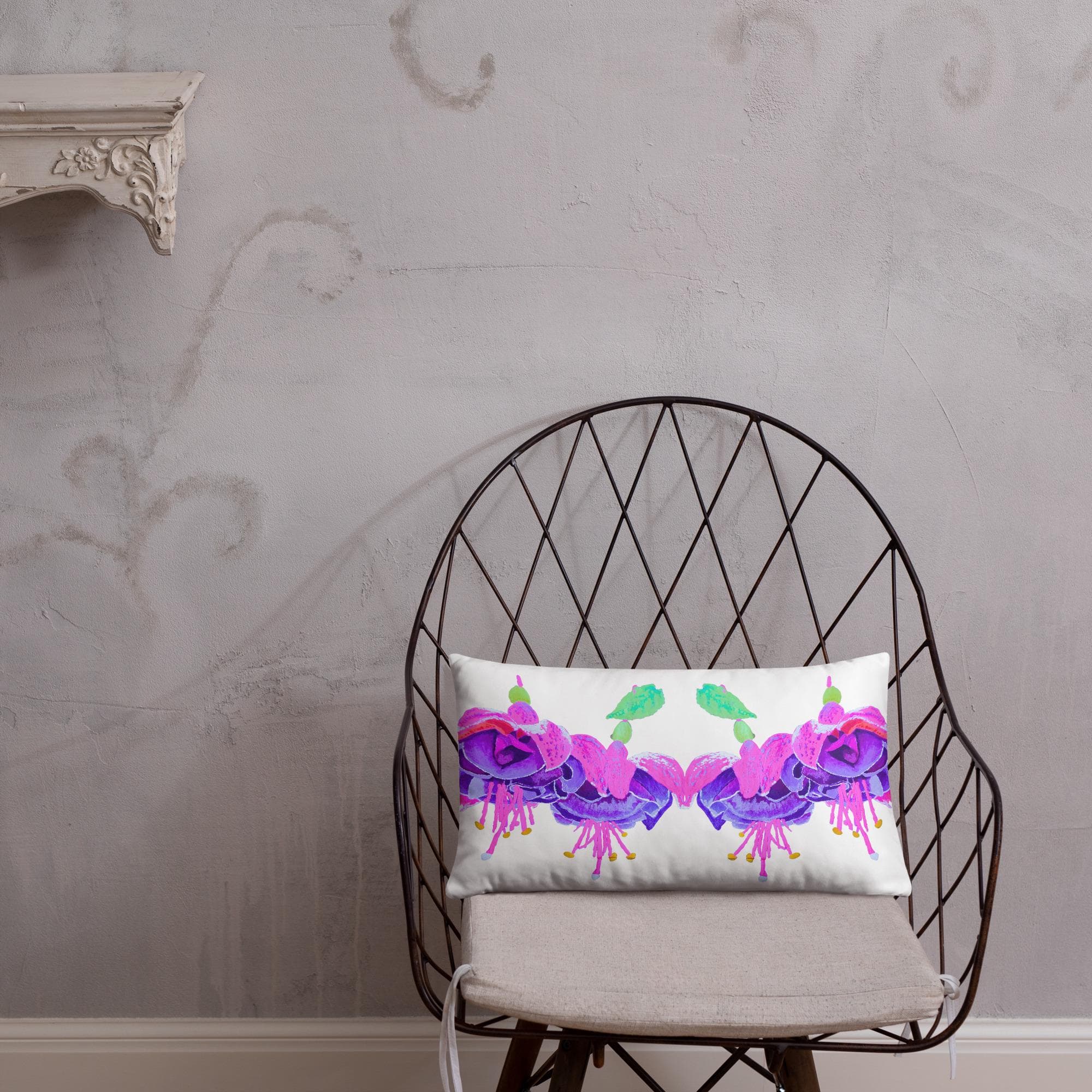 Fuchsia Floral Modern Lumbar Pillow, Colorful Spring Botanical Throw Pillow, Small Bolster Pillow