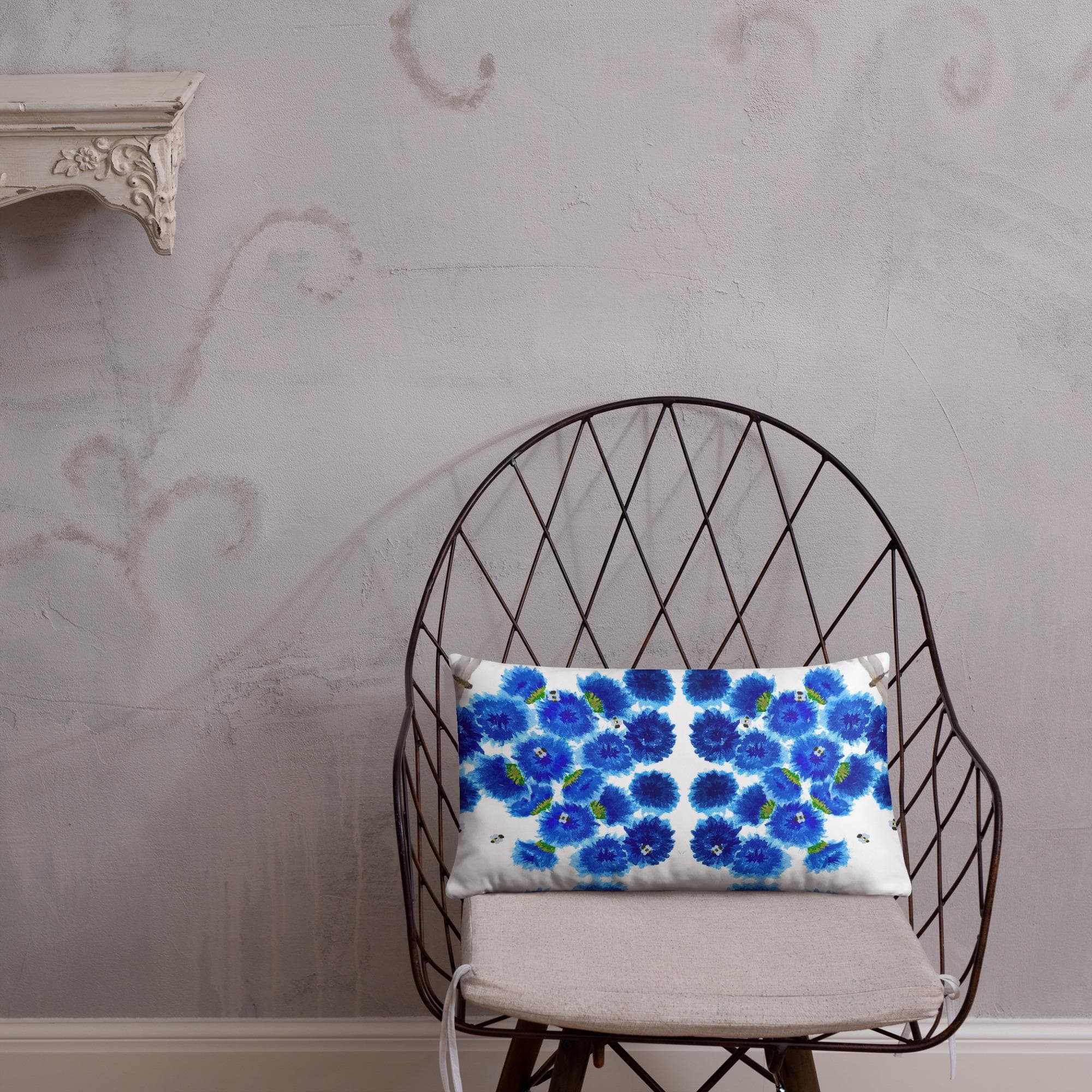 Bachelors Buttons Blue Lumbar Pillow, Small Back Support Pillow, Rectangular Botanical Pillow, Modern Throw Pillow