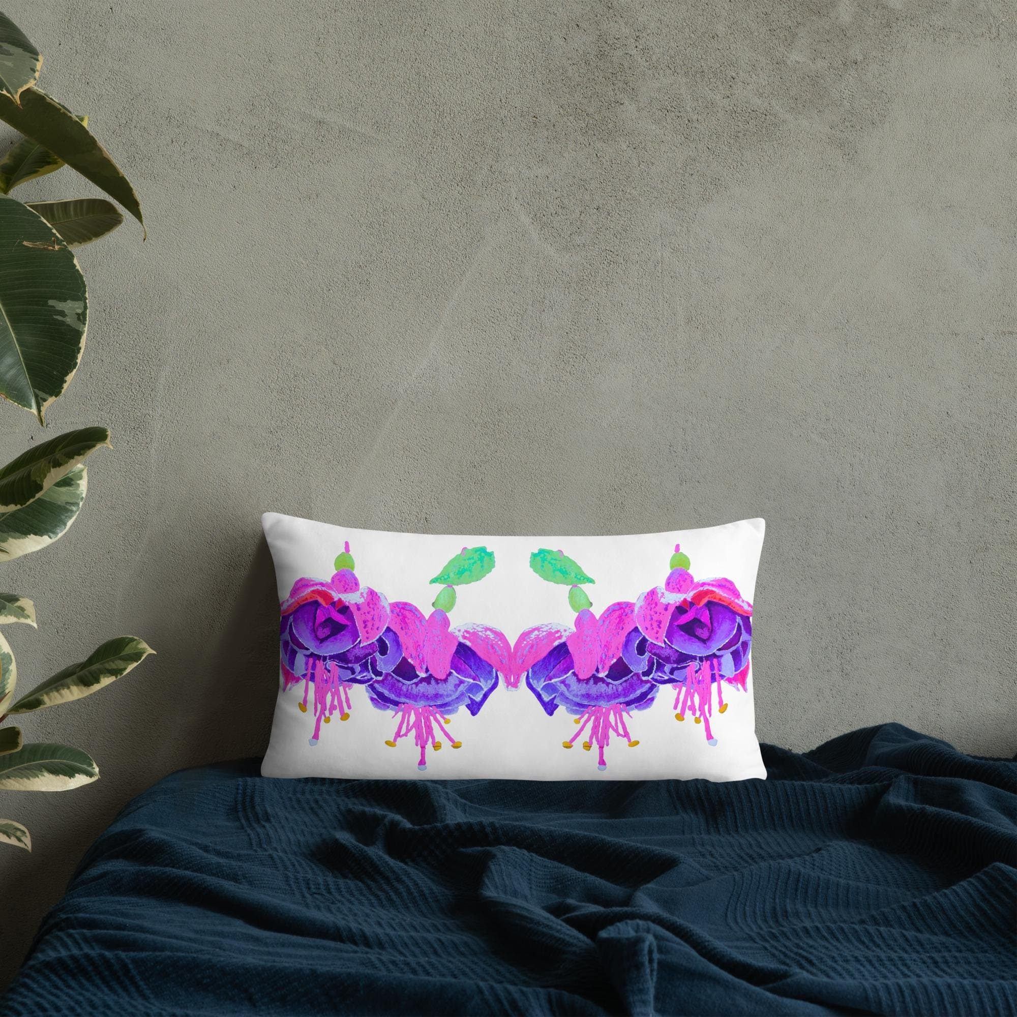 Fuchsia Floral Modern Lumbar Pillow, Colorful Spring Botanical Throw Pillow, Small Bolster Pillow