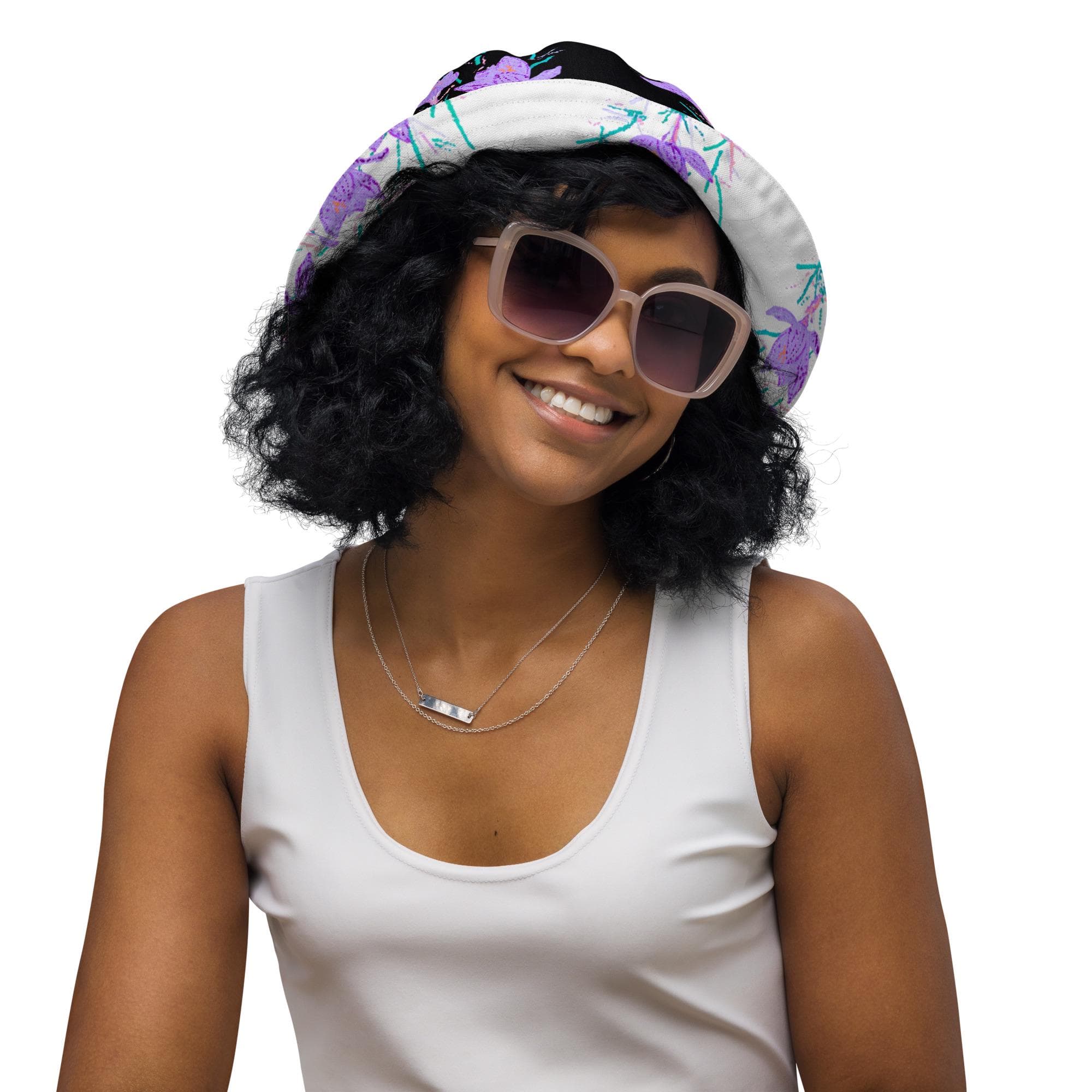 Crocus Flower Reversible Bucket Hat, Wide Brim Gardening Hat, Vacation Beach Wear, Hiking Hat