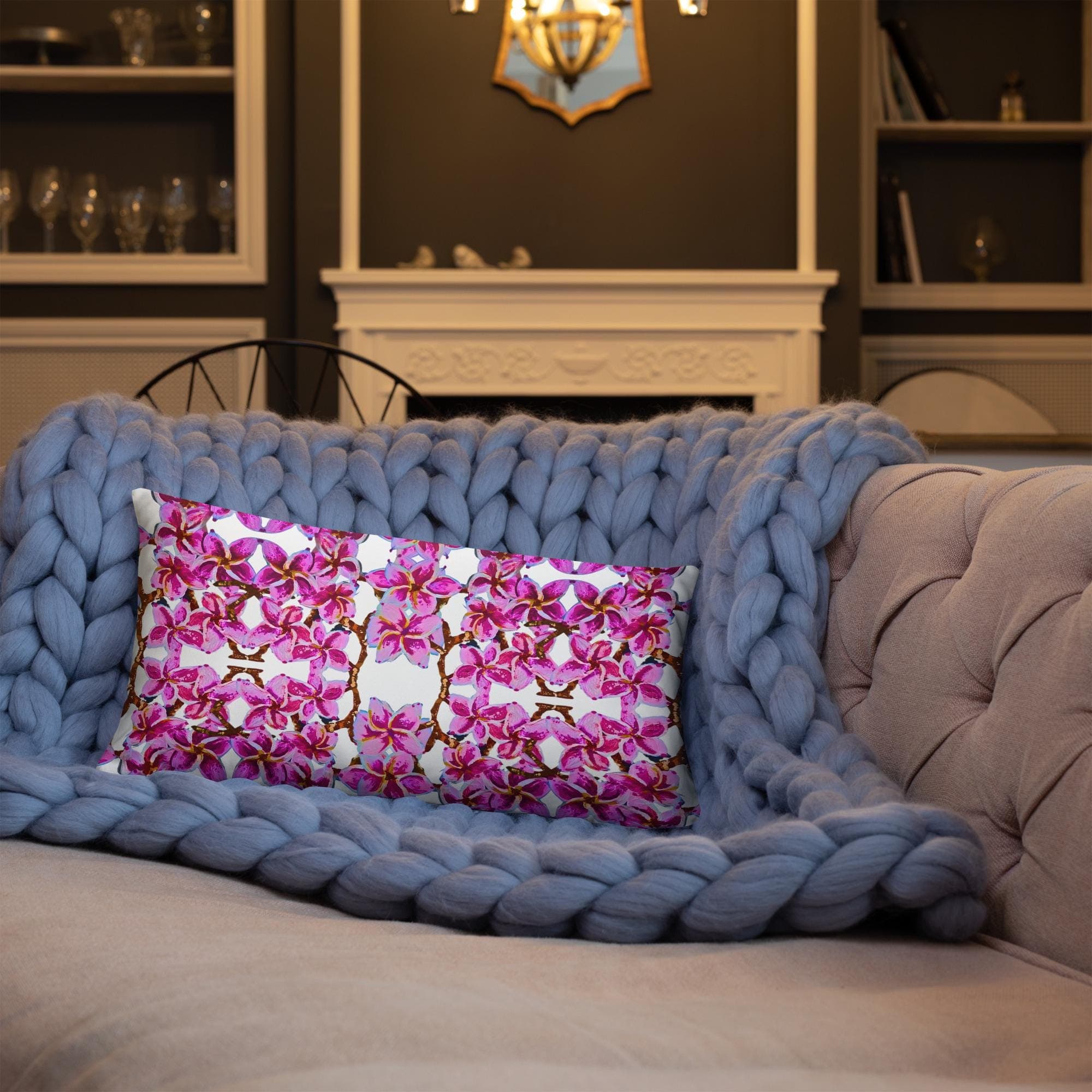 Cherry Blossom Botanical Pillow, Spring Lumbar Cushion, Small Colorful Throw Pillow, Rectangular Floral Print Pillow