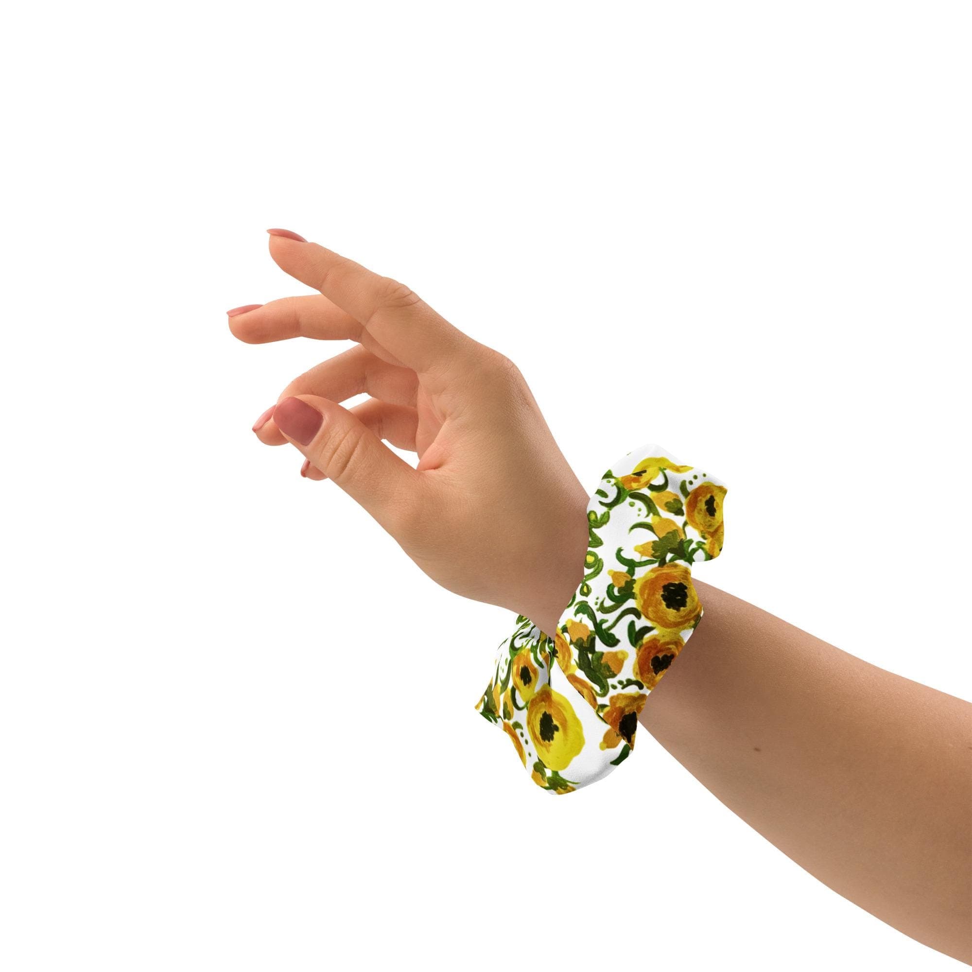 Yellow Love Recycled Bow Scrunchie, Bright Oversized Ponytail Holder, Cute Girls Hair Tie